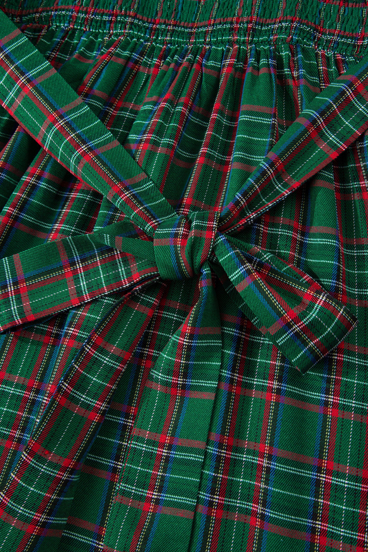 Red Tartan Plaid Square Neck Puff Sleeve Knot Waist Flared Midi Dress