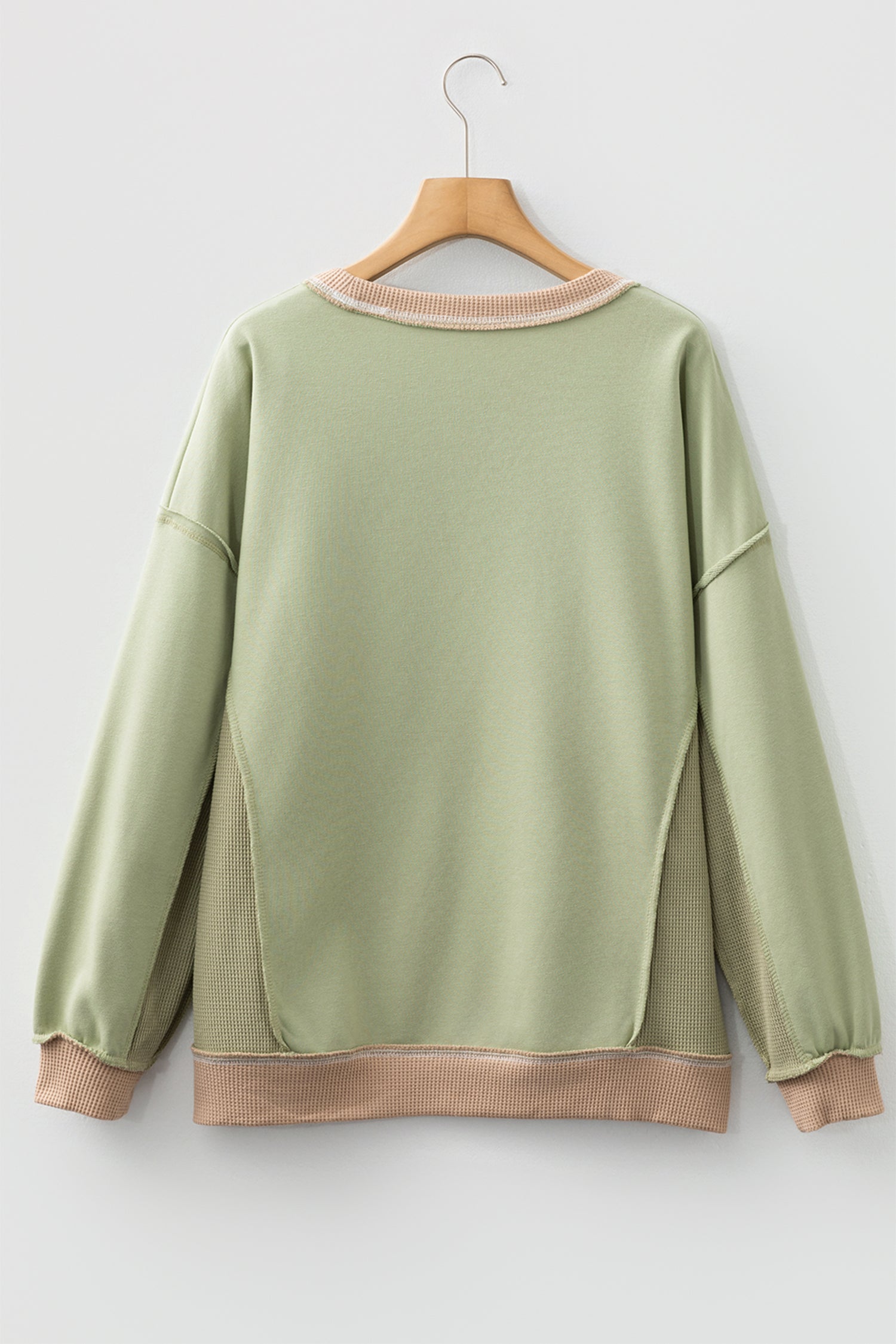 Light Pink Color Block Mix Texture Waffle Patchwork Oversize Sweatshirt