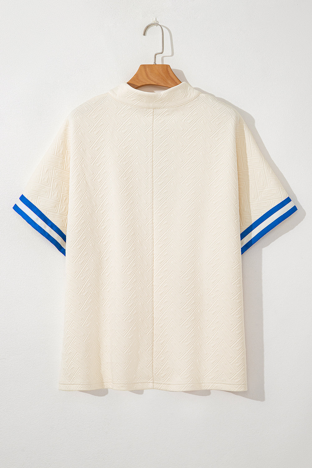 White Varsity Half Zip Textured Plus Size Top