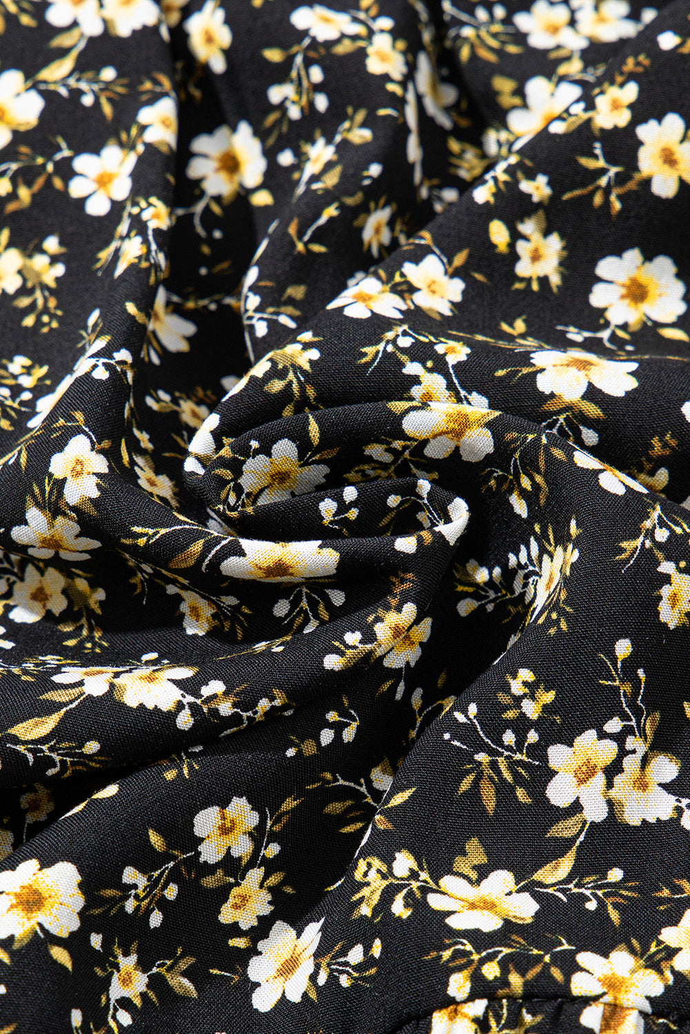 Black Floral Print Wrap V Neck Short Sleeve High Waistband Mini Dress