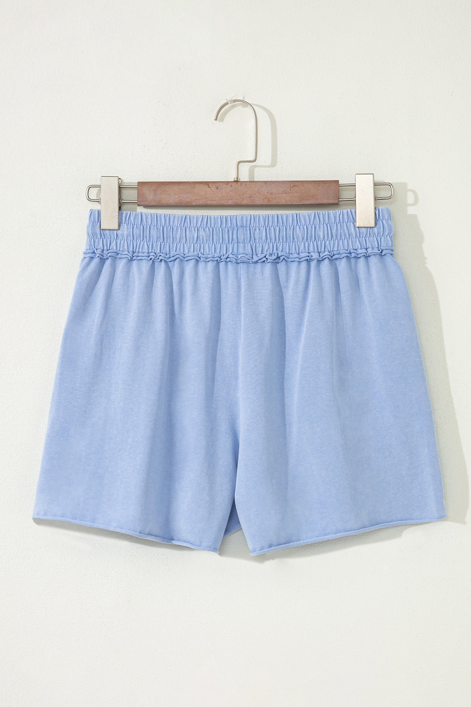Rose Red Mineral Washed Drawstring Elastic Waist Raw Cut Shorts