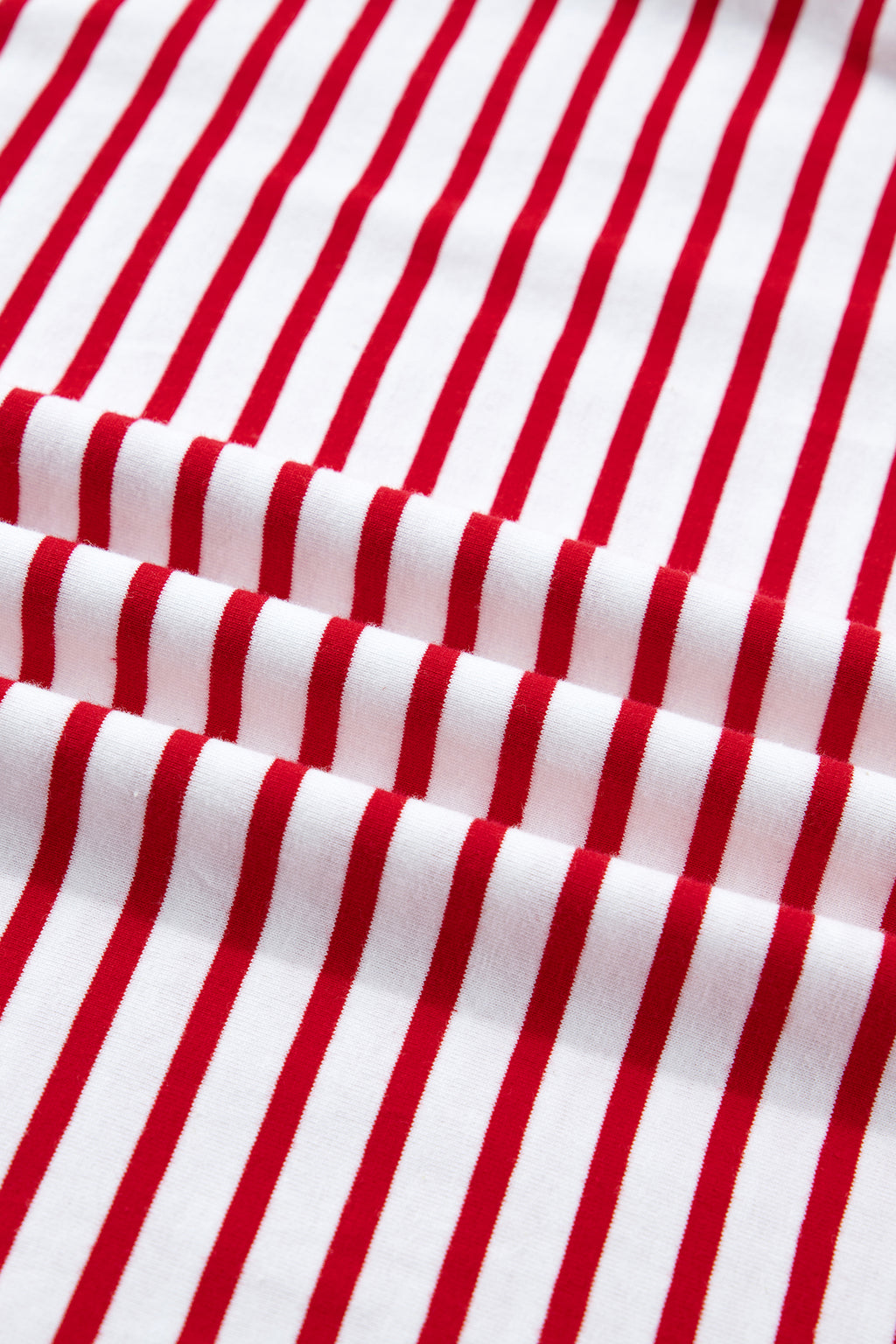 Red Stripe Contrast Trim Round Neck Short Puff Sleeve T Shirt