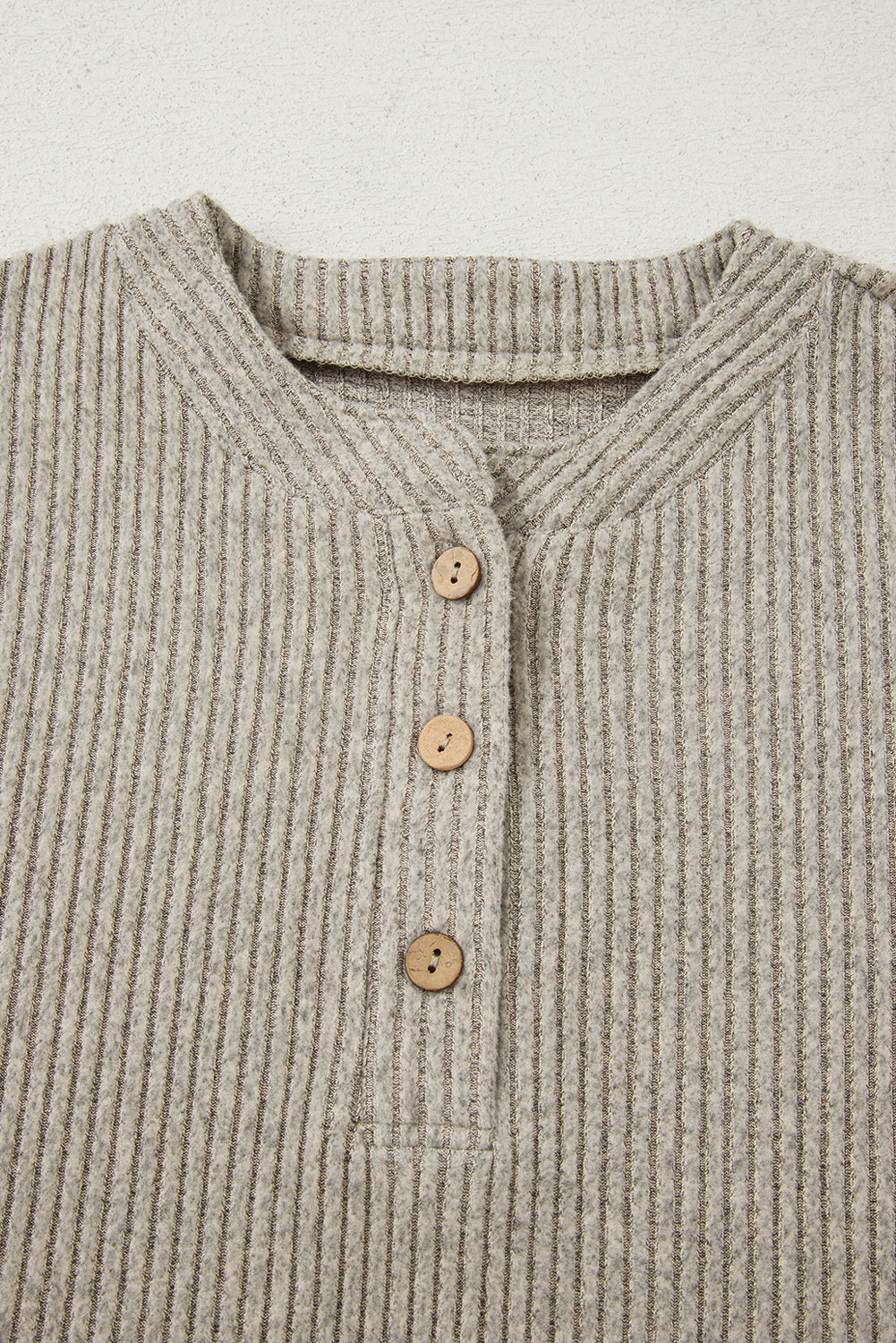 Simply Taupe Plus Size Ribbed Knit Kangaroo Pocket Henley Long Sleeve Top