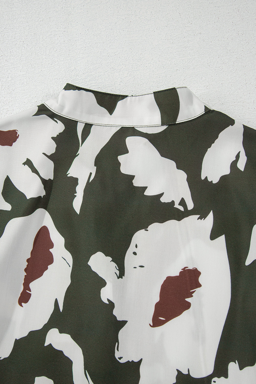 Sail Blue Abstract Floral Print Puff Sleeve Half Button Blouse