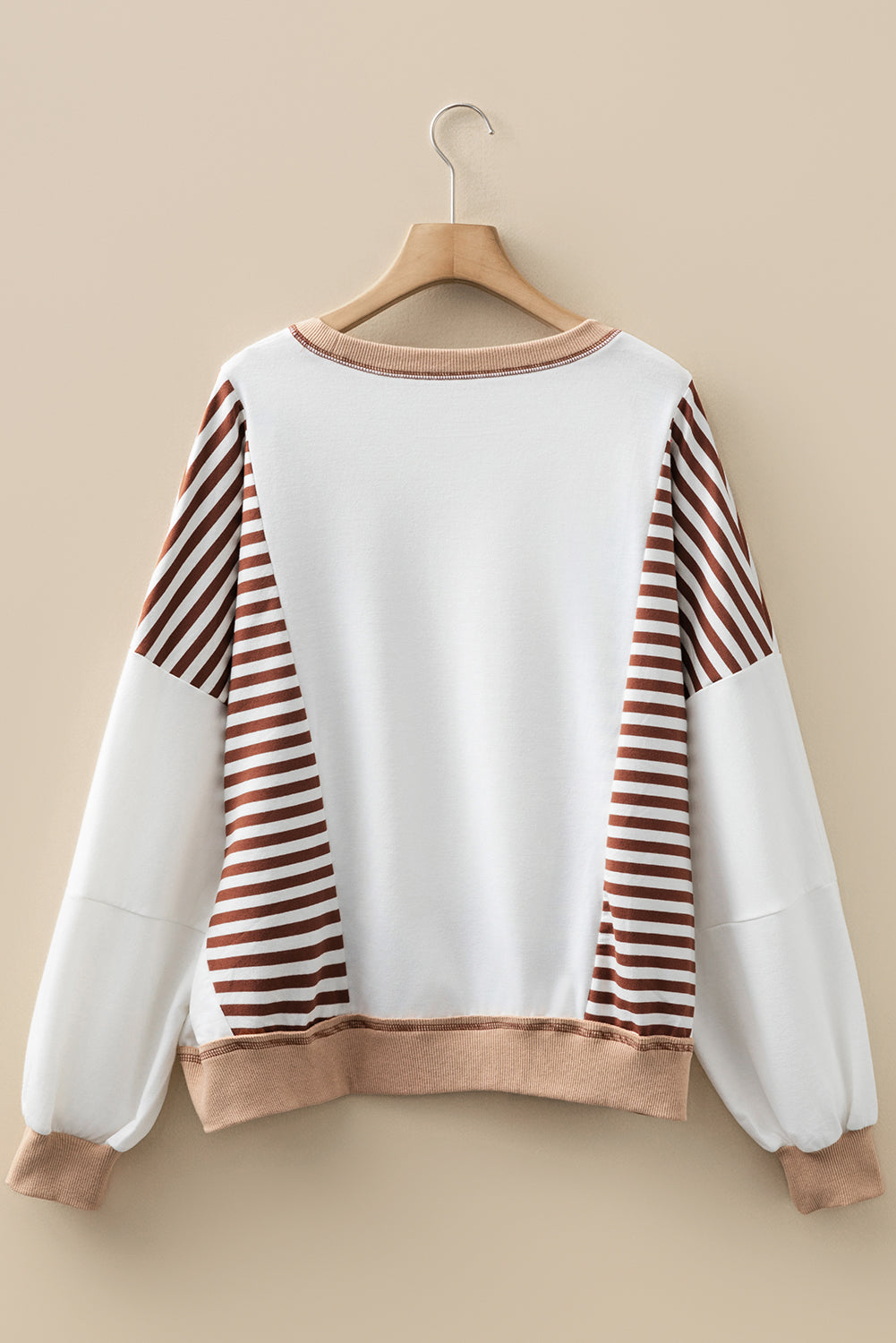 Red Stripe Colorblock Patchwork Contrast Stitching Oversize Sweatshirt