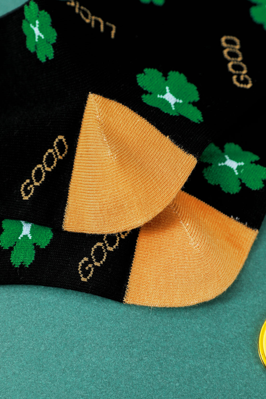 Dark Green GOOD LUCK St Patrick Clover Color Block Socks?