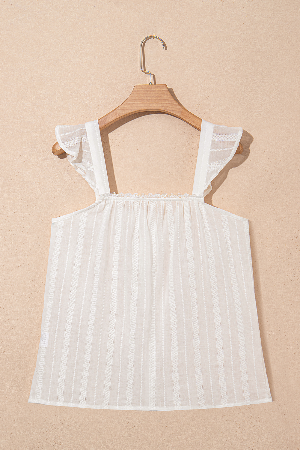 White Lace Crochet Ruffled Buttoned Loose Fit Tank Top
