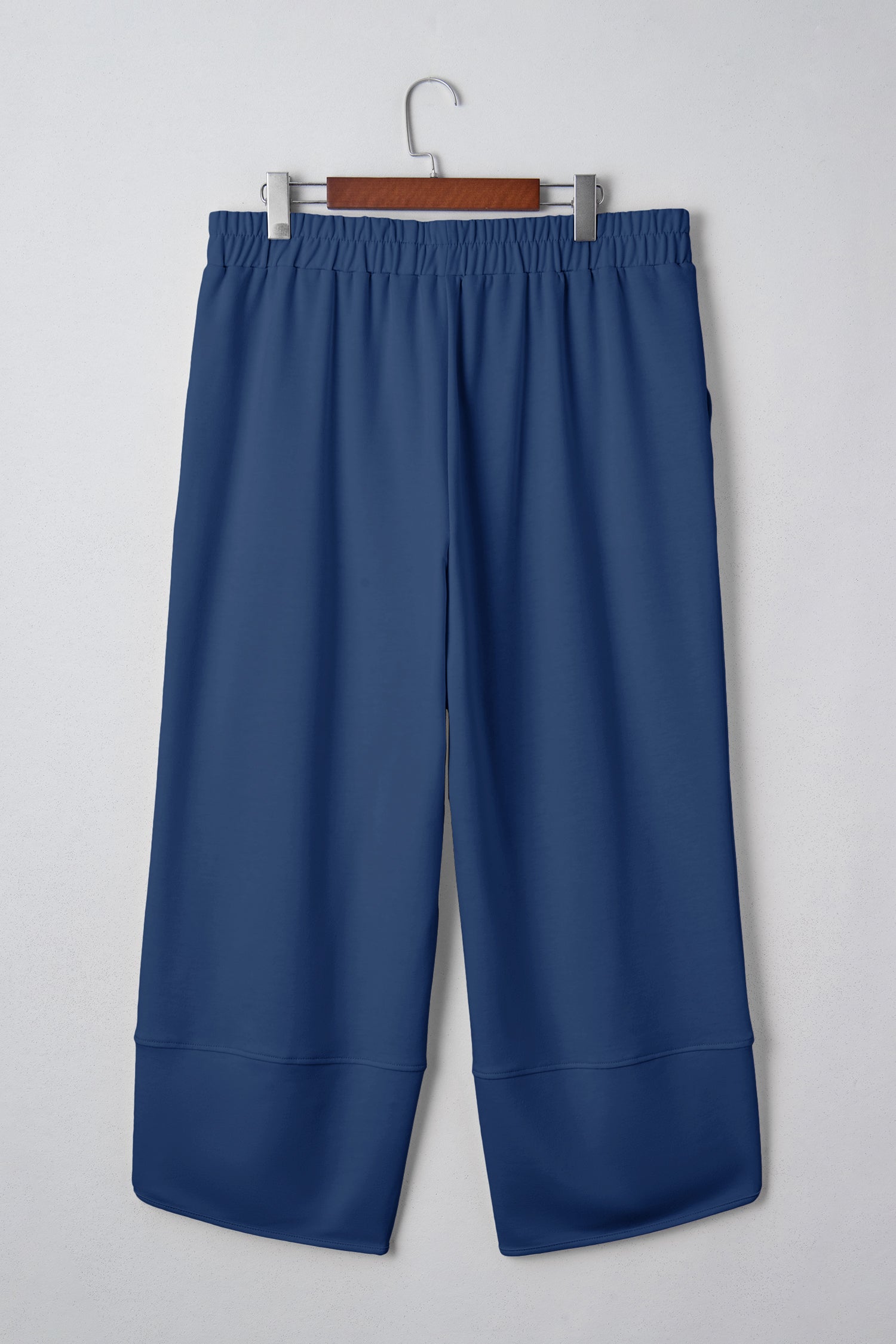 Sail Blue Plus Size Elastic Waist Asymmetrical Hem Loose Capris Pants