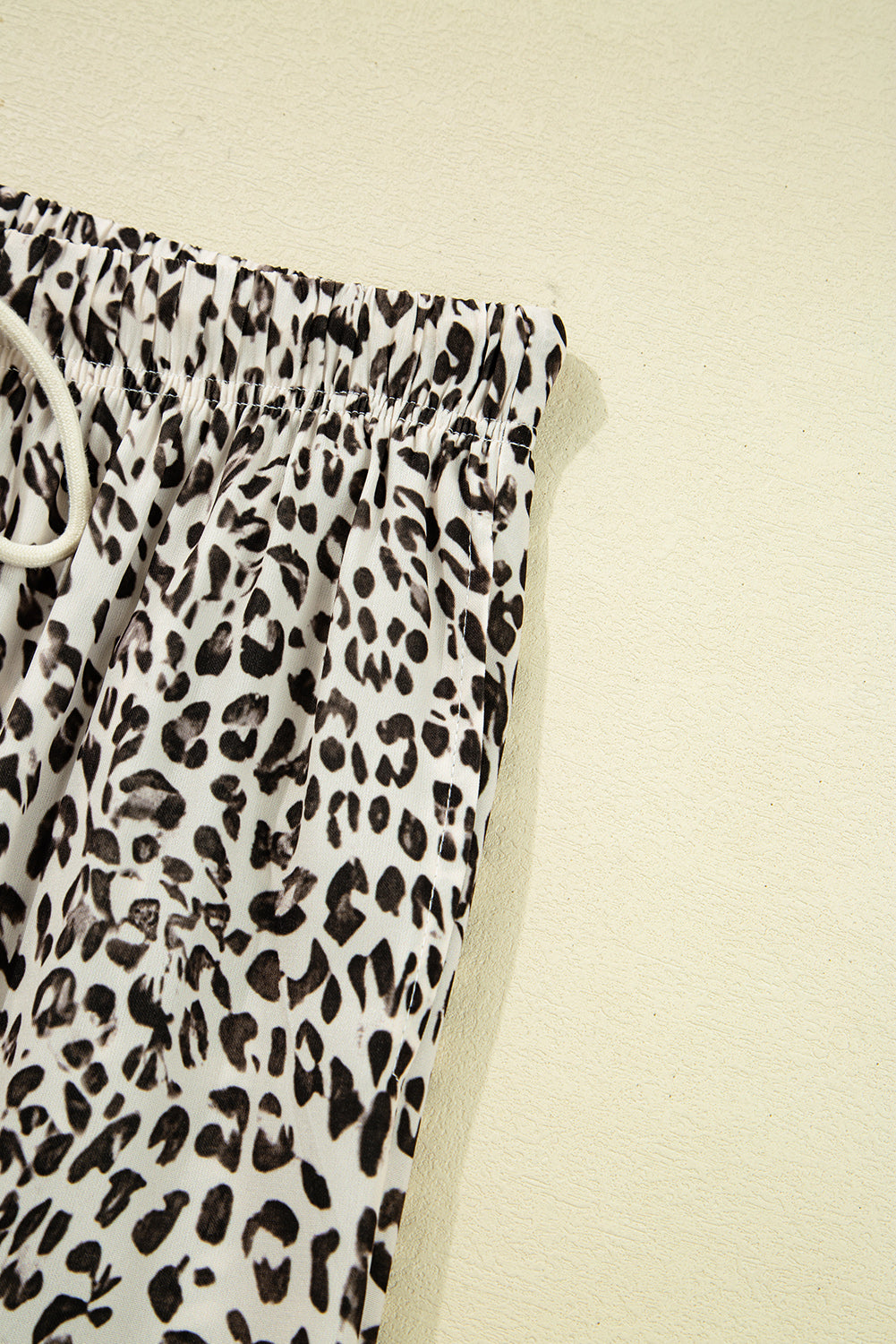 Brown Leopard Drawstring Elastic Waistband Loose Pants