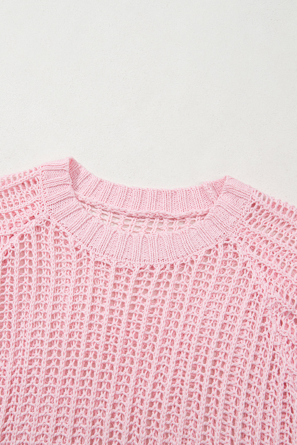 Yellow Cream Hollow-out Crochet Side Tied Short Sleeve Sweater