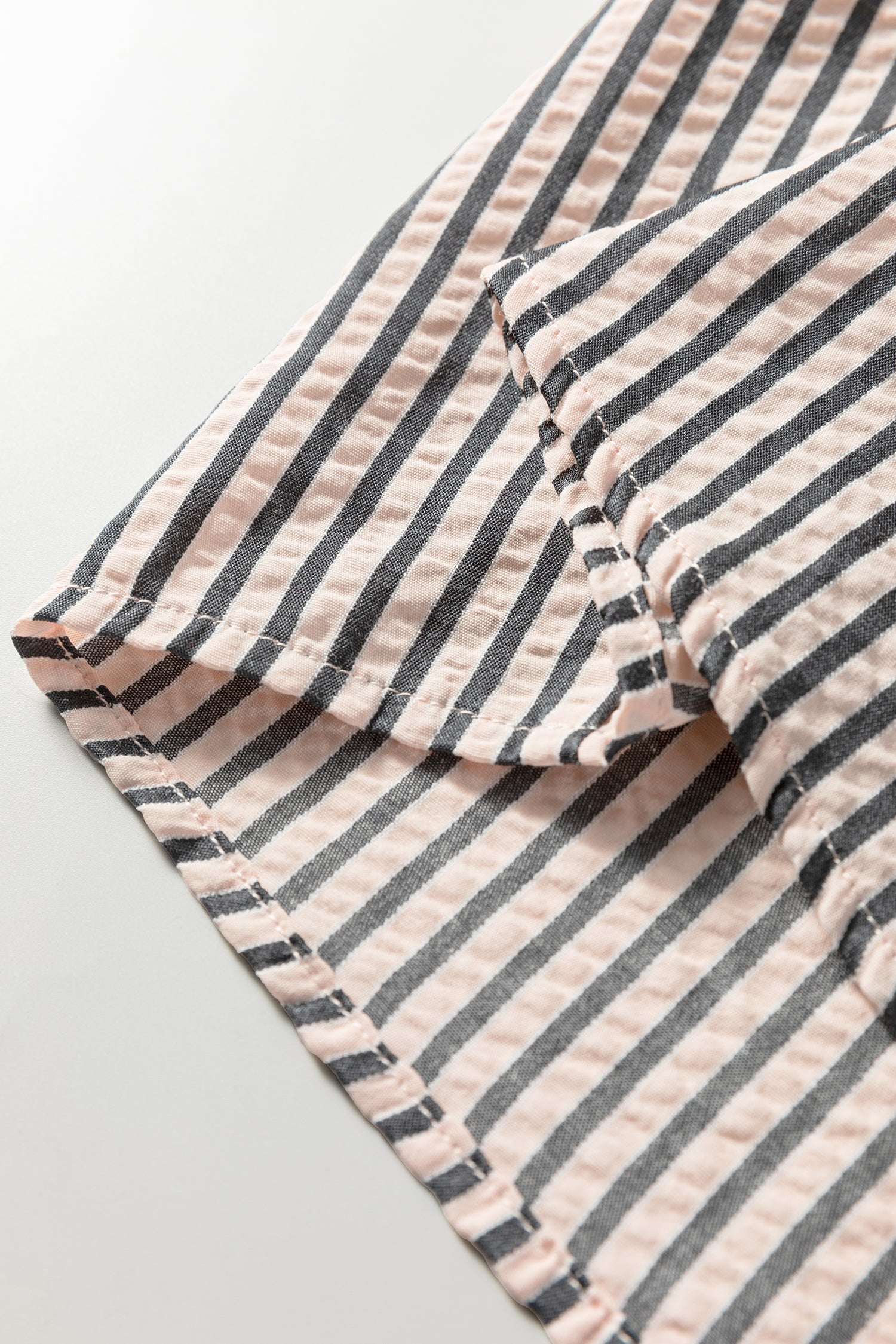 Black Stripe Knotted Cuff Long Sleeve V Neck Blouse