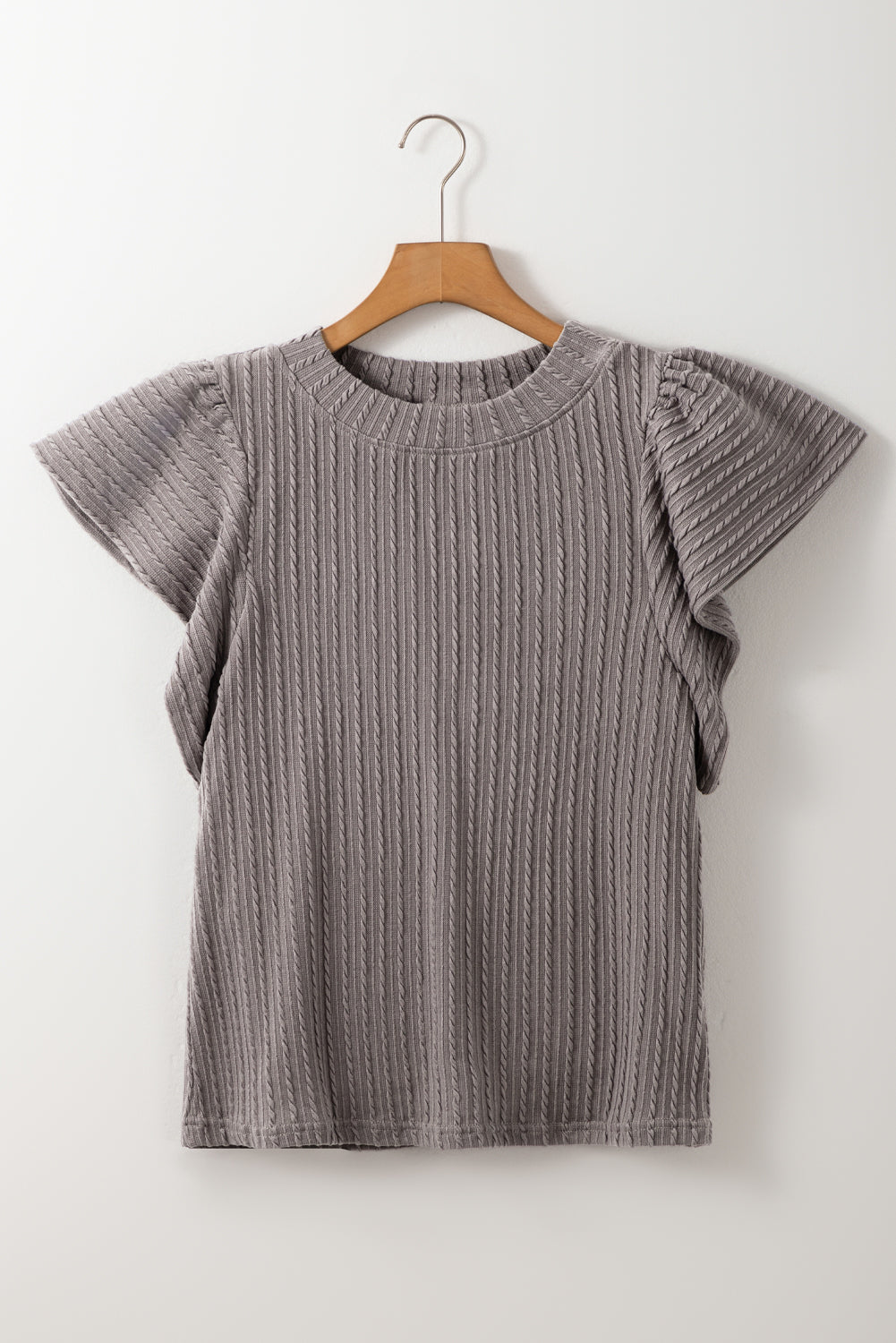 Moonlight Jade Solid Color Textured Flutter Sleeve Top