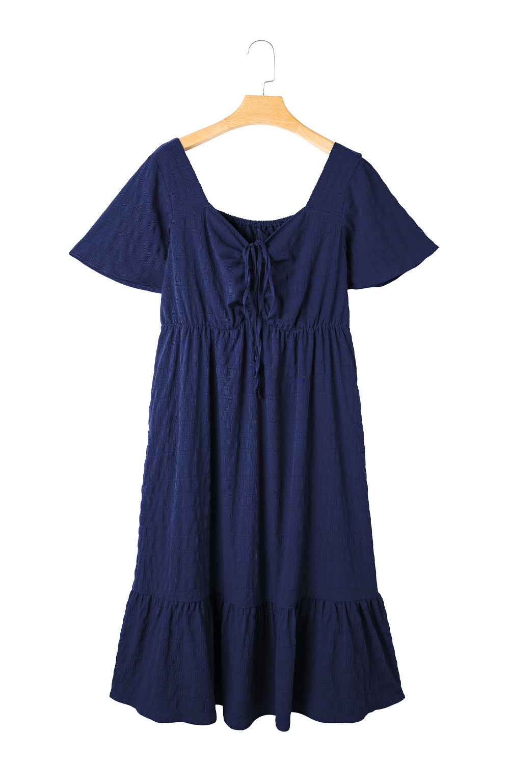 Red Plus Size Short Sleeve Lace-up High Waist Midi Dress