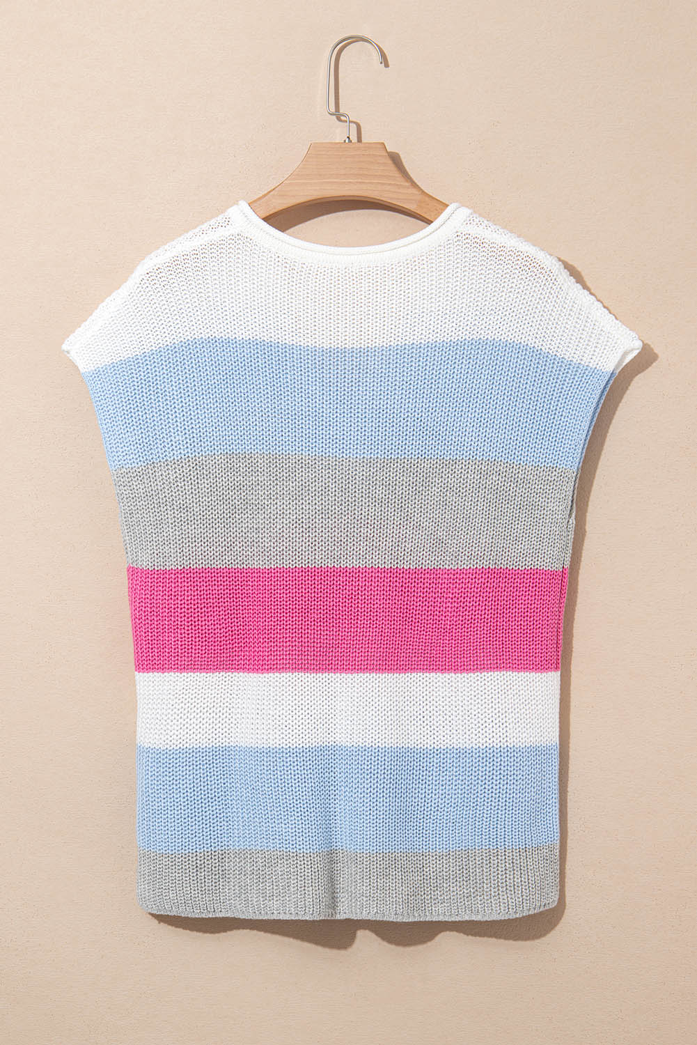 Pink Color Block Notch V Neck Sweater T Shirt