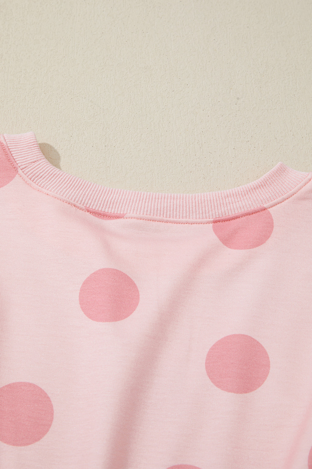 Beige Polka Dot Print Drop Shoulder Pullover Drawstring Jogger Pant Set