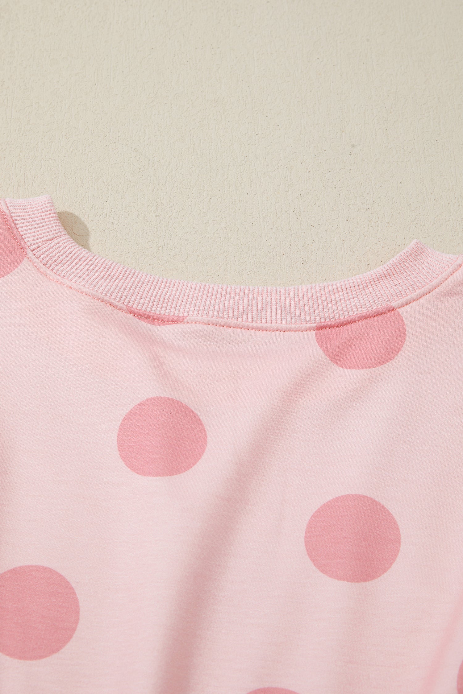 Beige Polka Dot Print Drop Shoulder Pullover Drawstring Jogger Pant Set