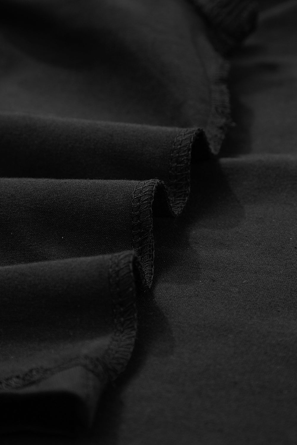 Black Ruffled Crew Neck Slim Fit Top