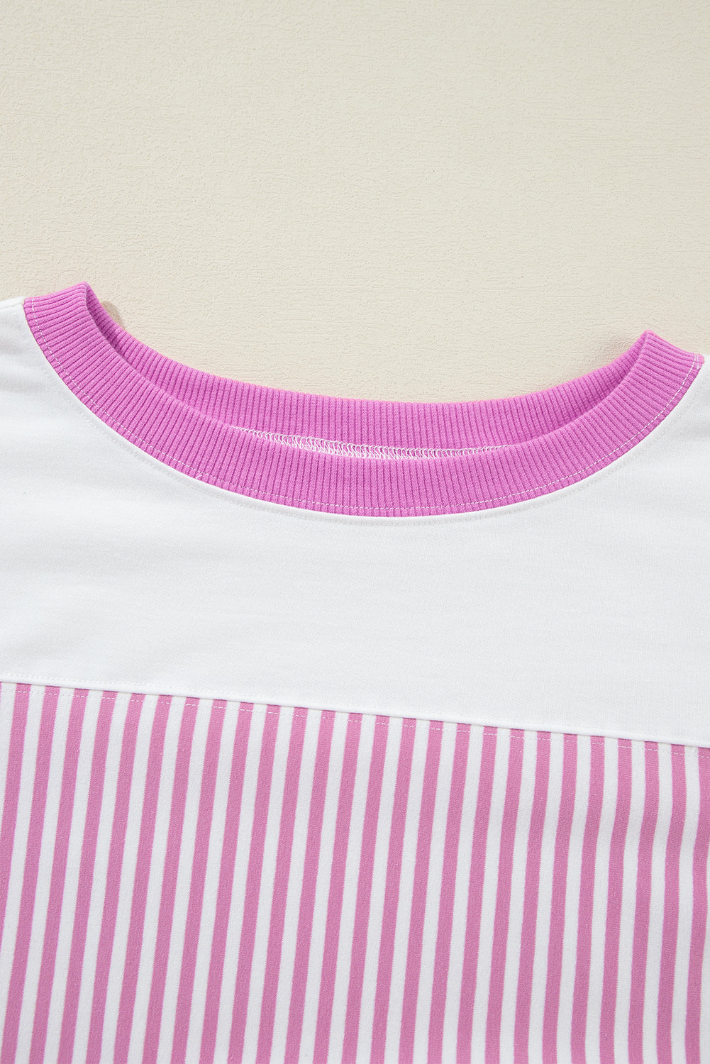 Pink Stripe Patchwork Bracelet Sleeve Plus Size T Shirt