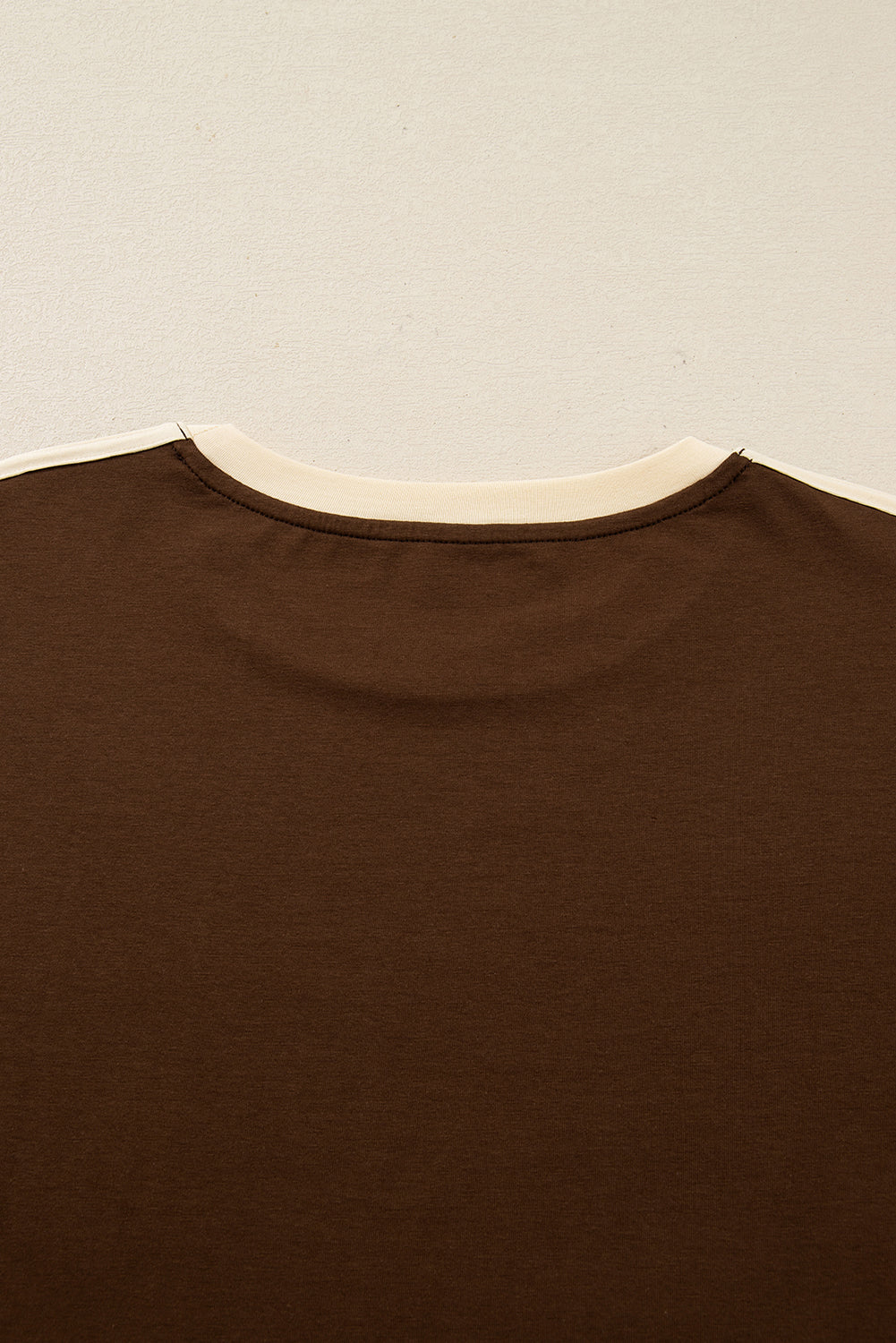 Dark Brown Varsity Striped Accent Contrast Crew Neck Long Sleeve T Shirt