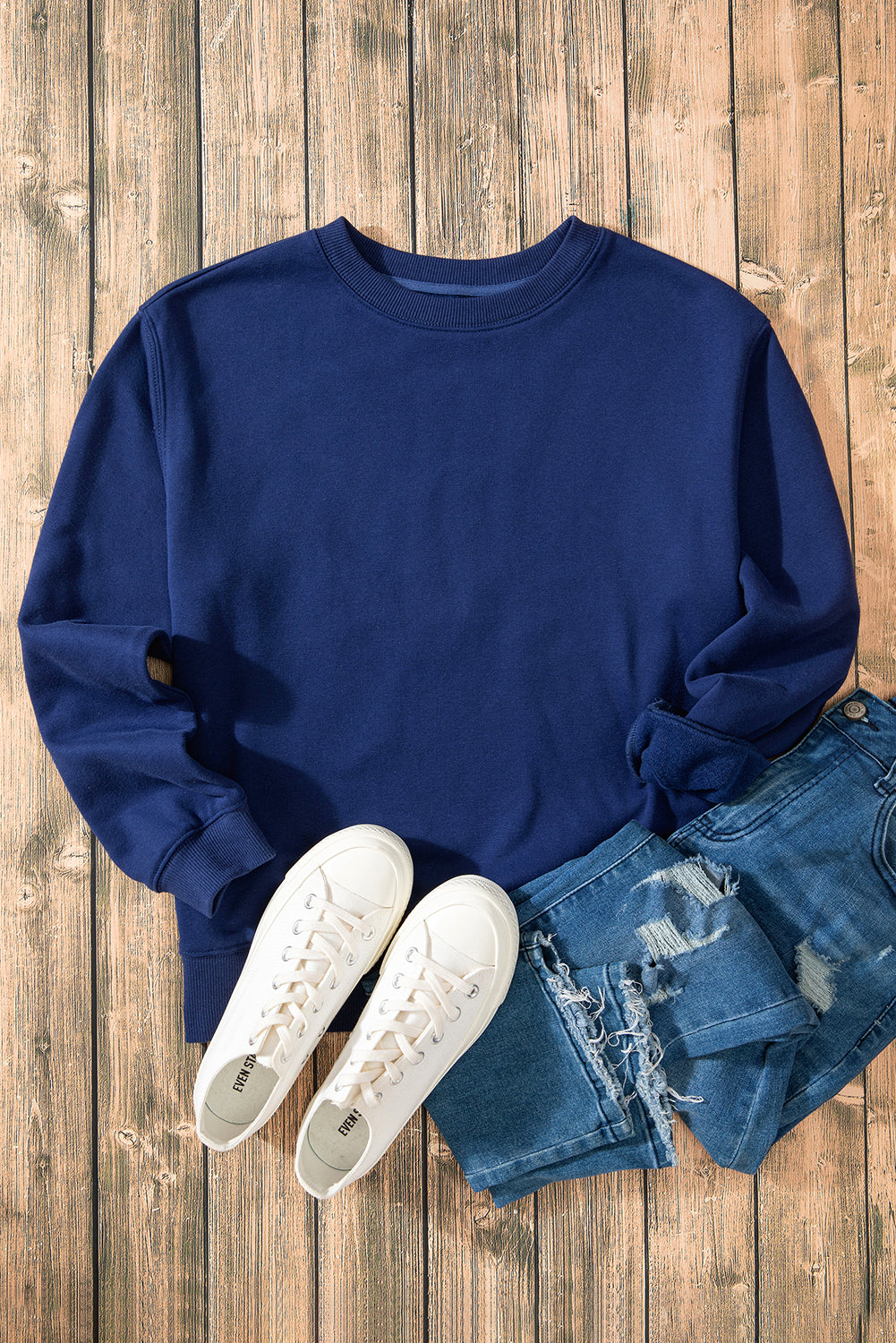 Russet Orange Solid Fleece Lined Drop Shoulder Terry Sweatshirt