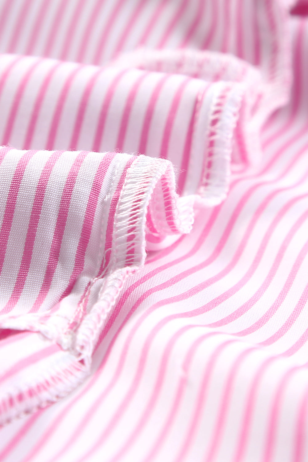 Red Stripe Smocked Cuffed Striped Boyfriend Shirt with Pocket