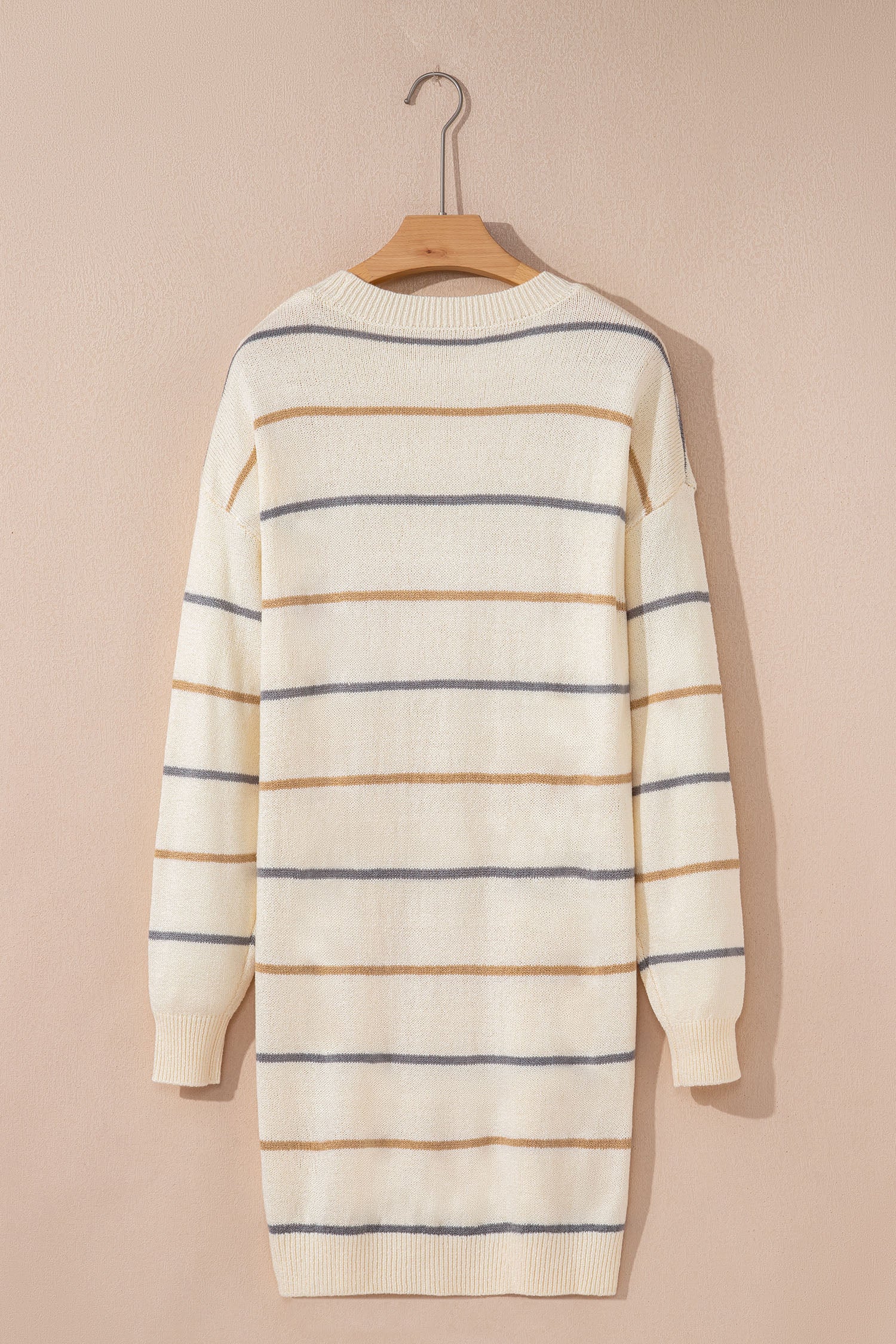 Multicolour Striped Buttoned Front V Neck Drop Shoulder Cardigan Sweater