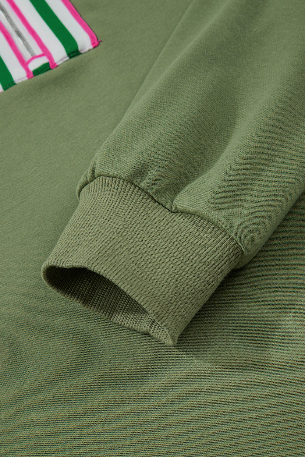 Light Grey Contrast Striped Patchwork Zip Collar Pullover Sweatshirt