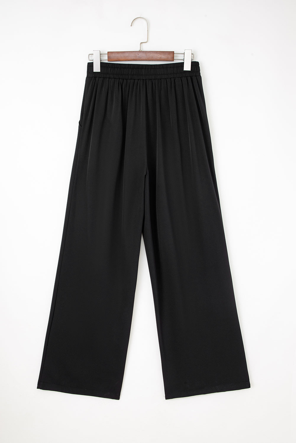 Fiery Red Pleated Detail Pull On High Elastic Waist Loose Straight Pants