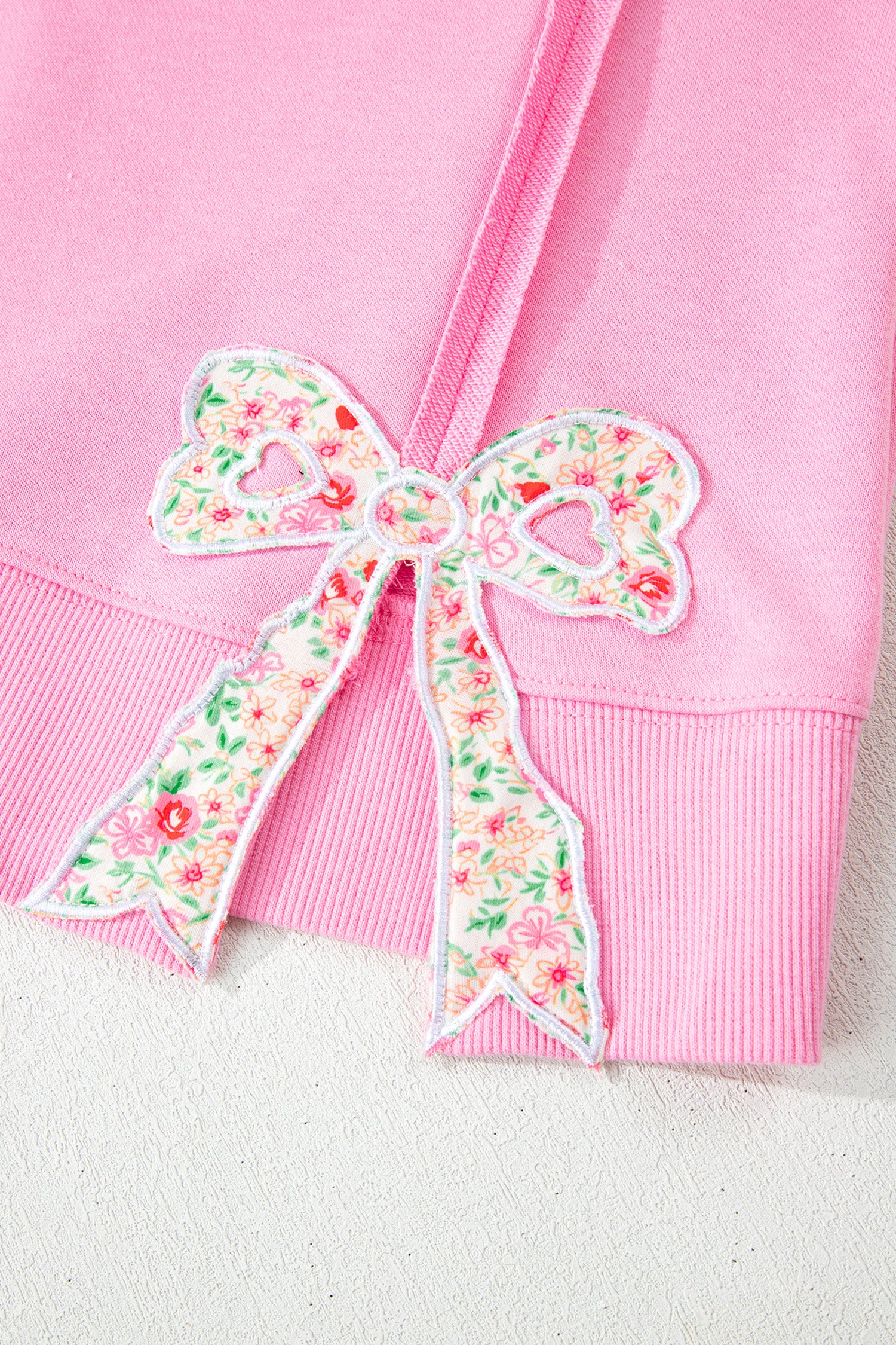 Beige Plus Size Raw Seam Detail Floral Bow Patched Baggy Pullover