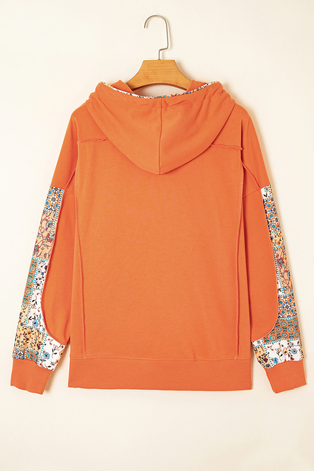 Delicacy Mix Floral Patchwork Side Slit Drawstring Hoodie
