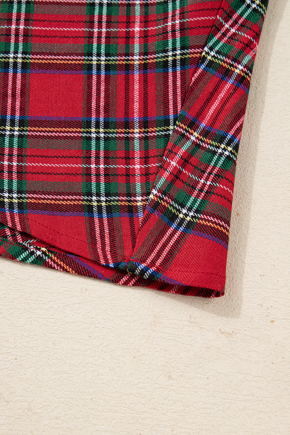 Red Plus Size Plaid Half Button Long Sleeve Holiday Dress