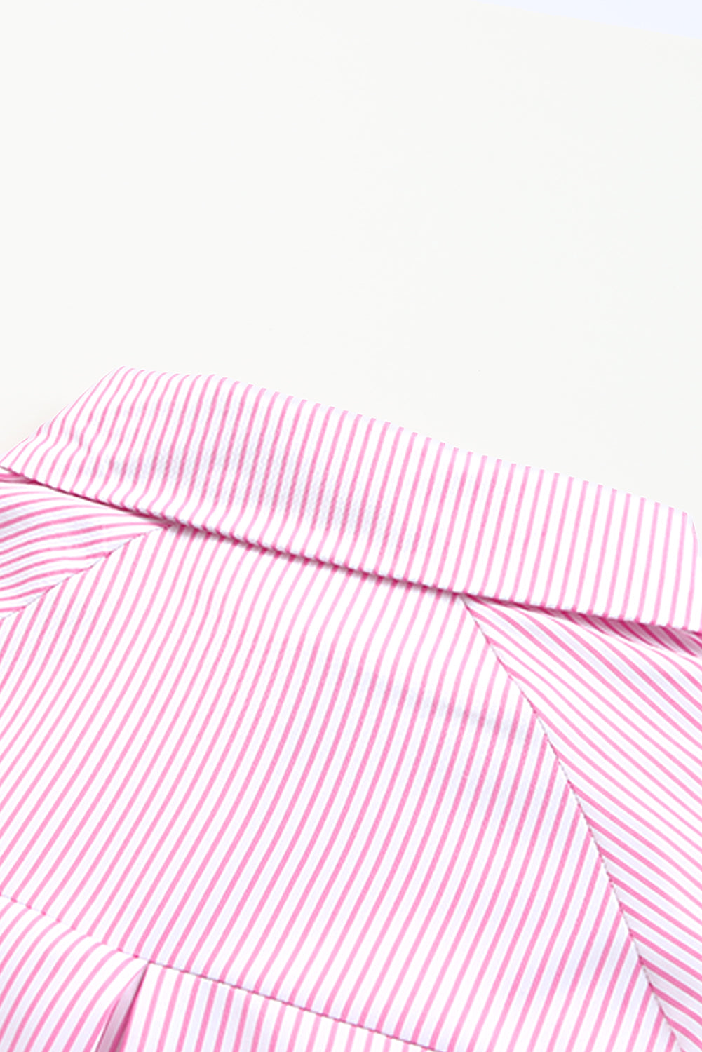 Red Stripe Smocked Cuffed Striped Boyfriend Shirt with Pocket