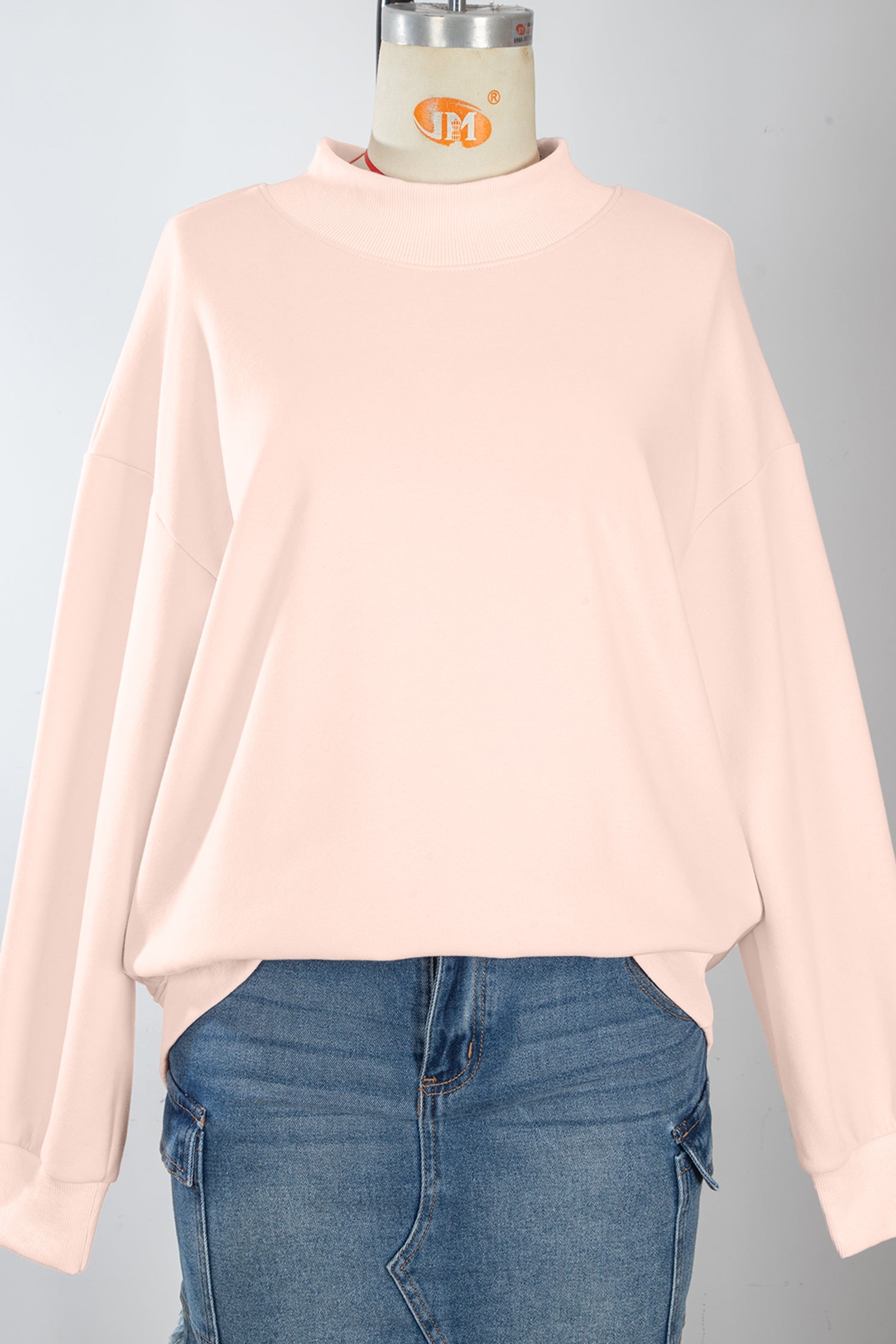 Bright Pink Oversize Blessed Embroidered Mock Neck Sweatshirt