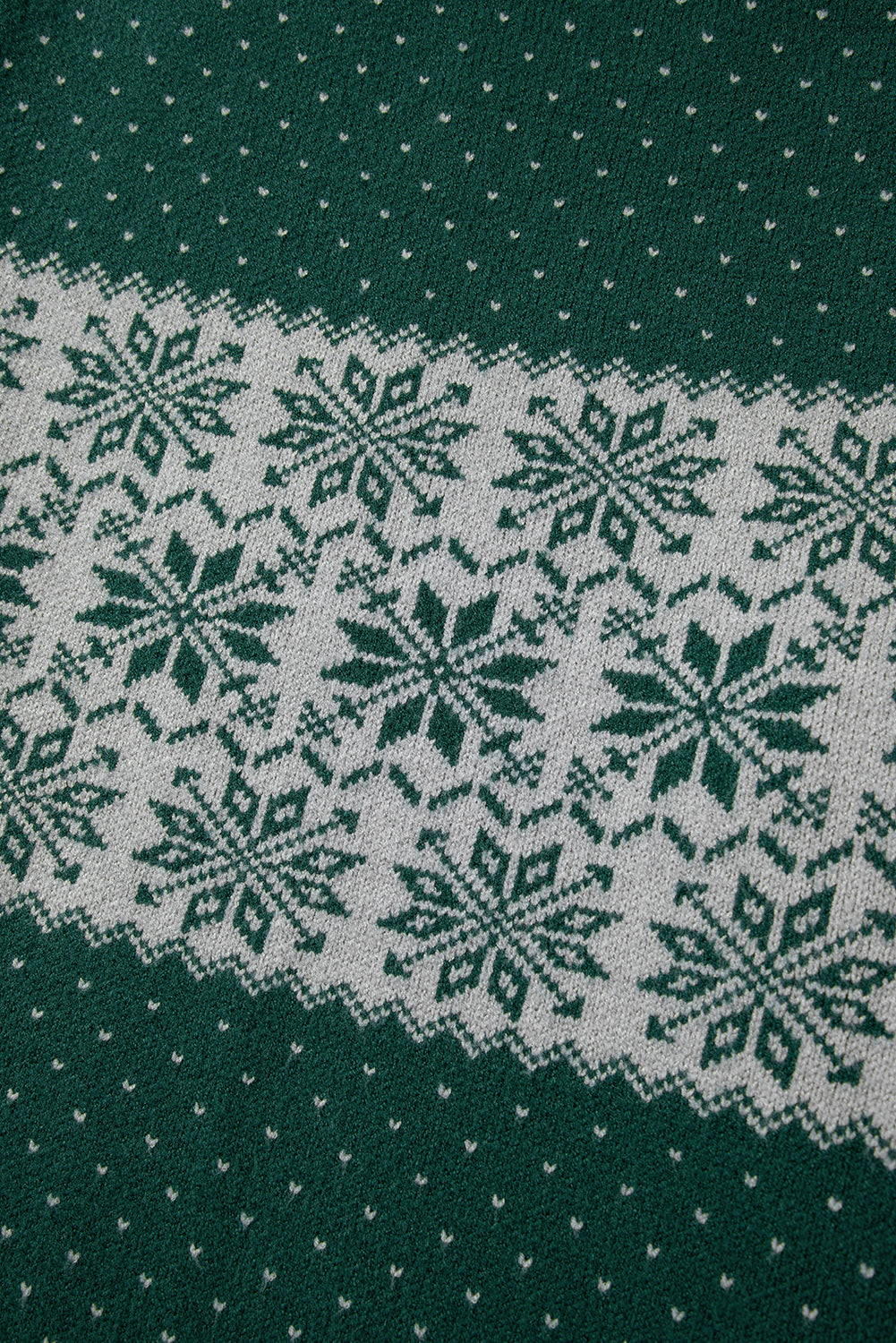 Green Christmas Snowflake Dotted Print Round Neck Sweater