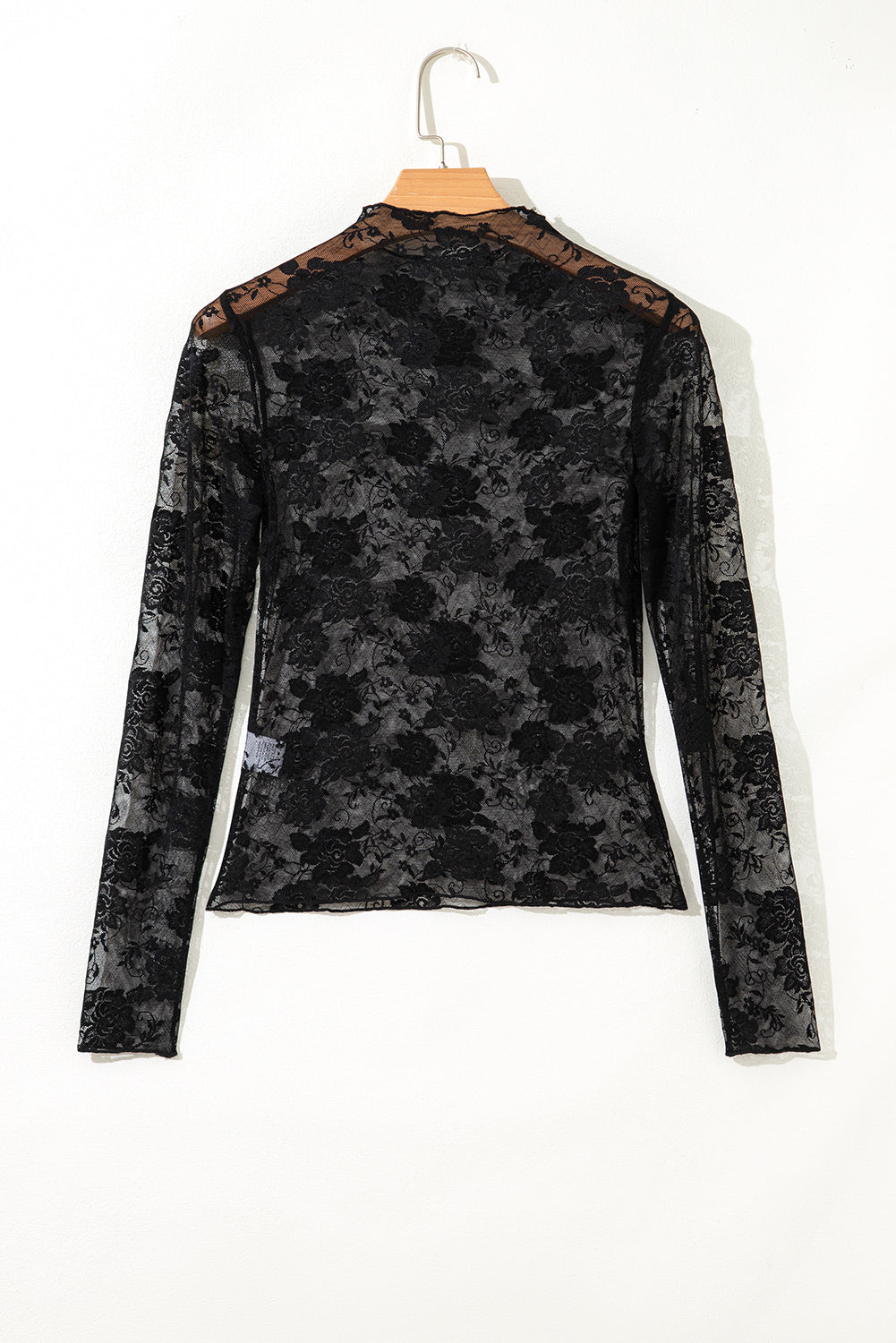 Black Floral Lace Mesh Short Sleeve Sheer Top
