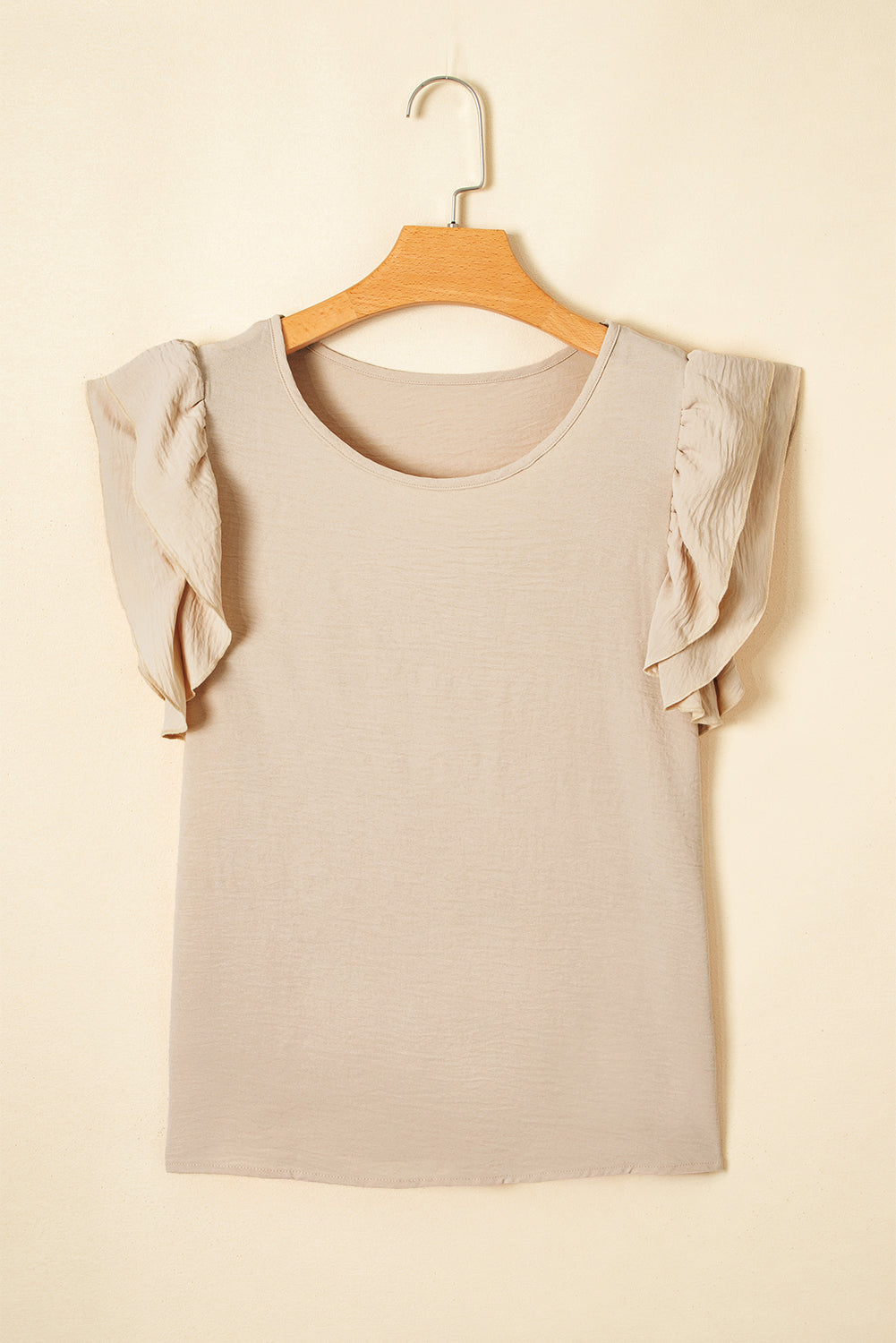Clearly Aqua Solid Color Ruffled Short Sleeve Casual Blouse