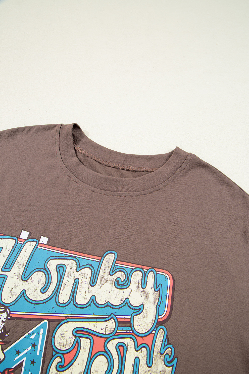 Chicory Coffee Honky Tonk Honey Graphic Crew Neck Western Fashion Tee