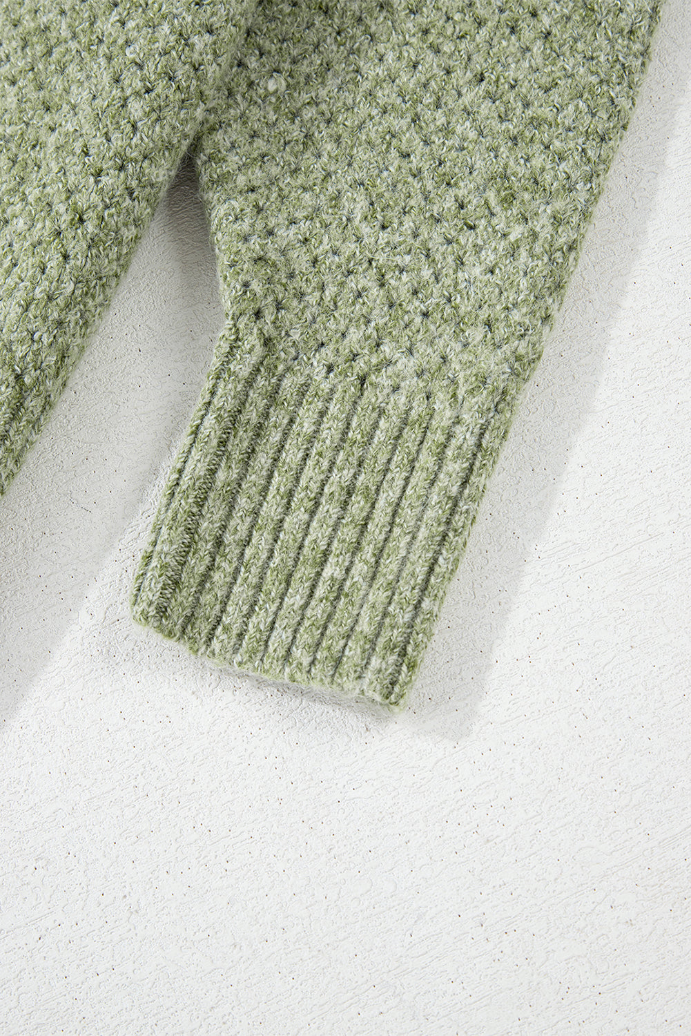 Parchment Loose Eyelet V Neck Drop Shoulder Sweater