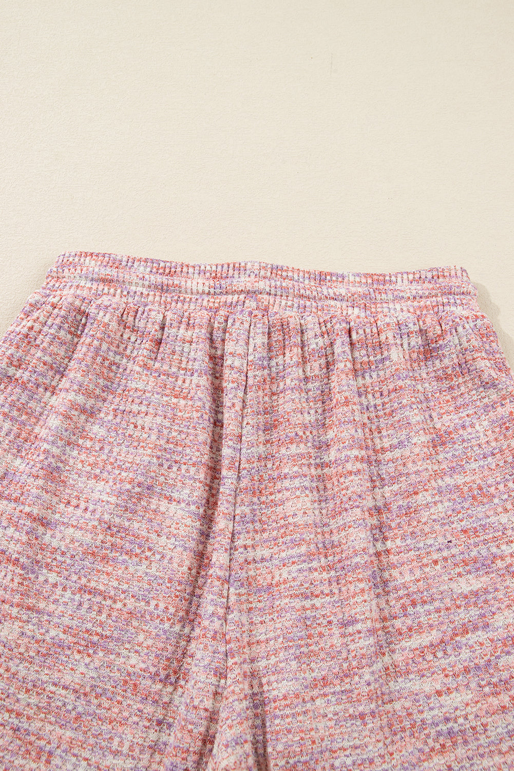 Light Pink Heather Textured Ruffle Sleeve Top and Drawstring Shorts Set