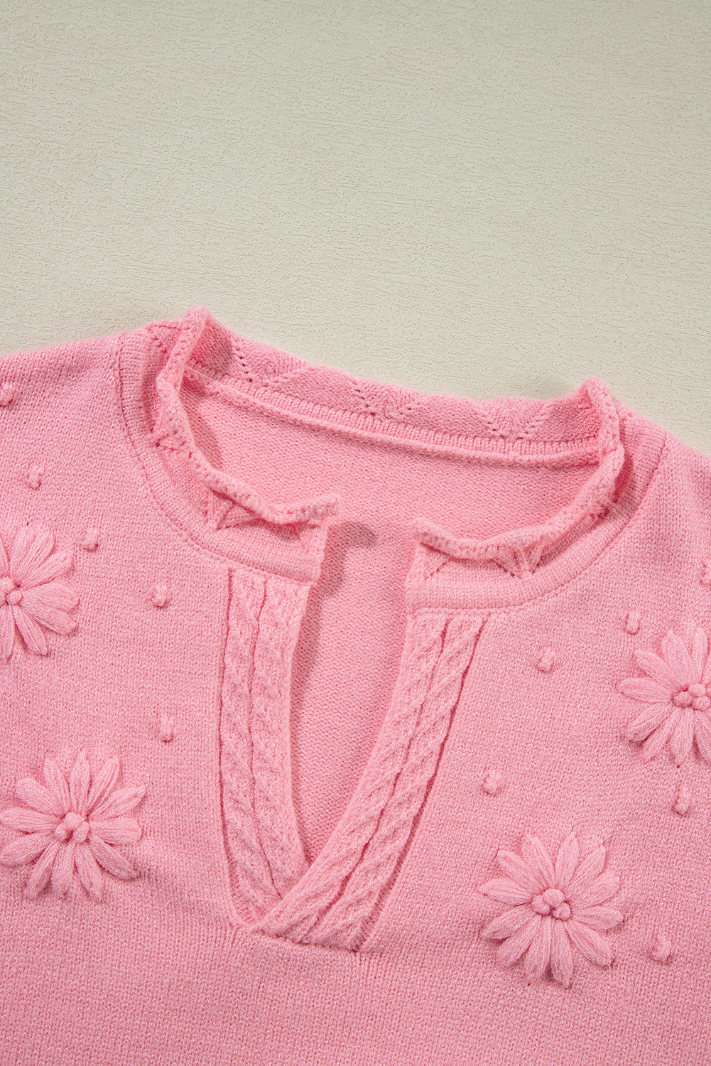 Beau Blue Flower Detail Knitted Notched Neck Sweater