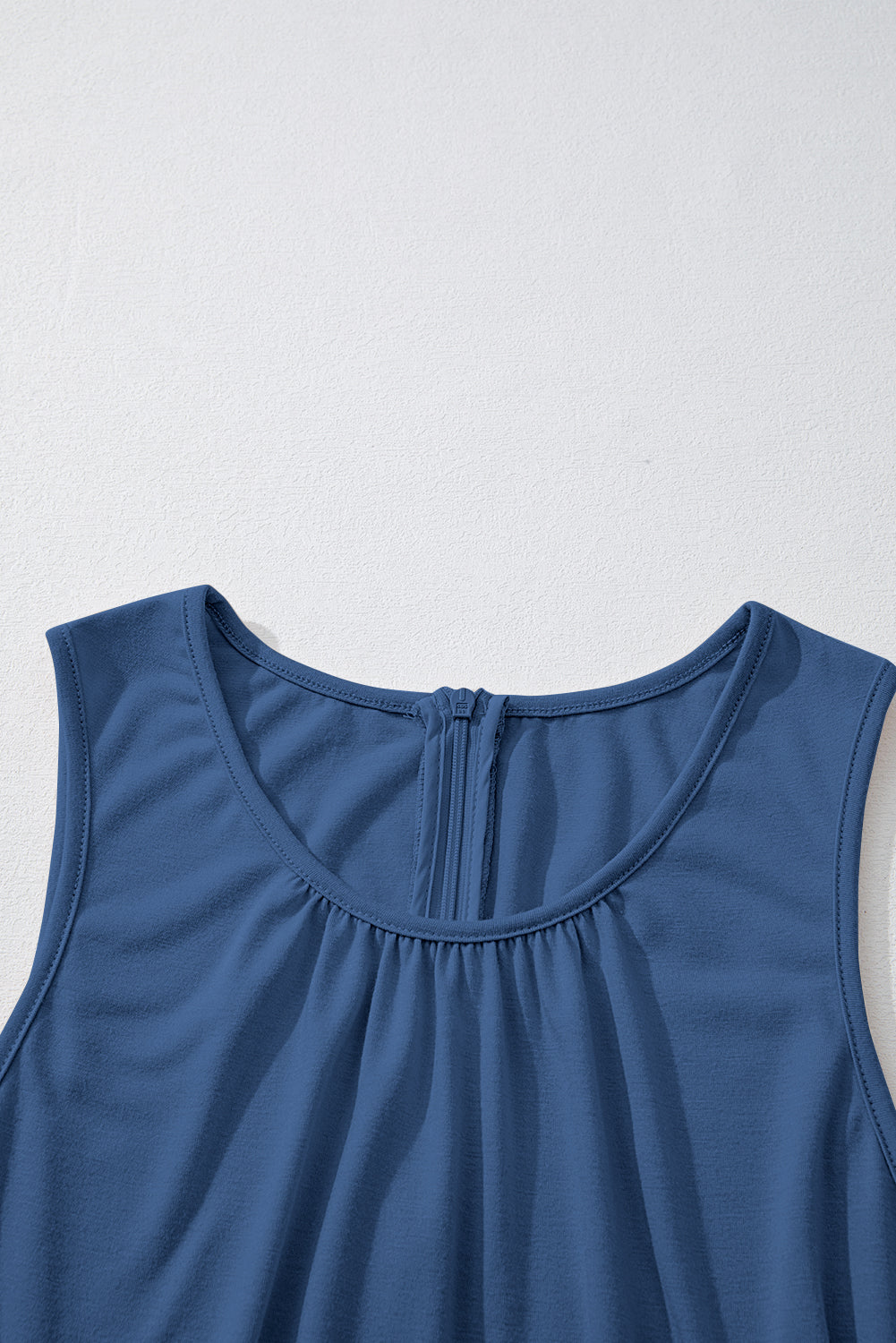Four Leaf Clover Solid Color Pleated Detail Elastic Waist Sleeveless Jumpsuit