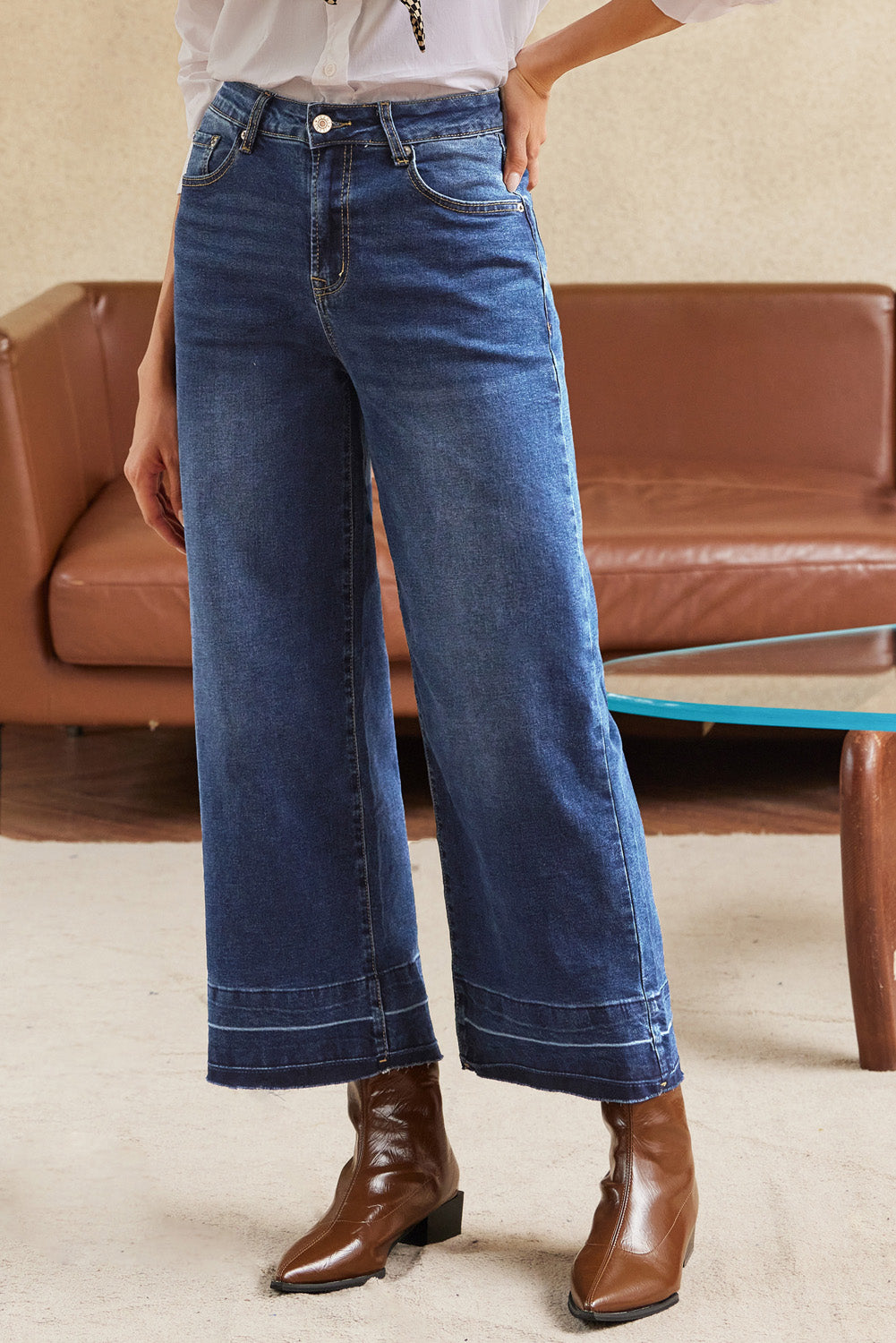 Gray Raw Hem Straight Leg Loose High Waist Jeans