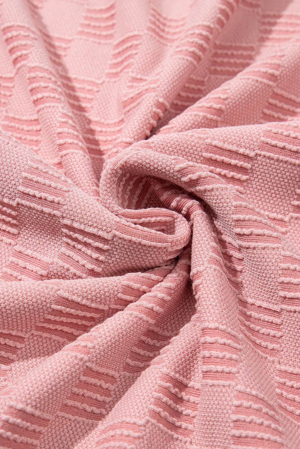 Apricot Pink Checkered Textured Round Neck T-shirt