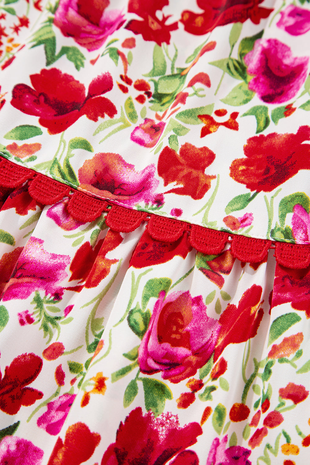 Red Floral Print Striped Patchwork Collared Short Sleeve Blouse