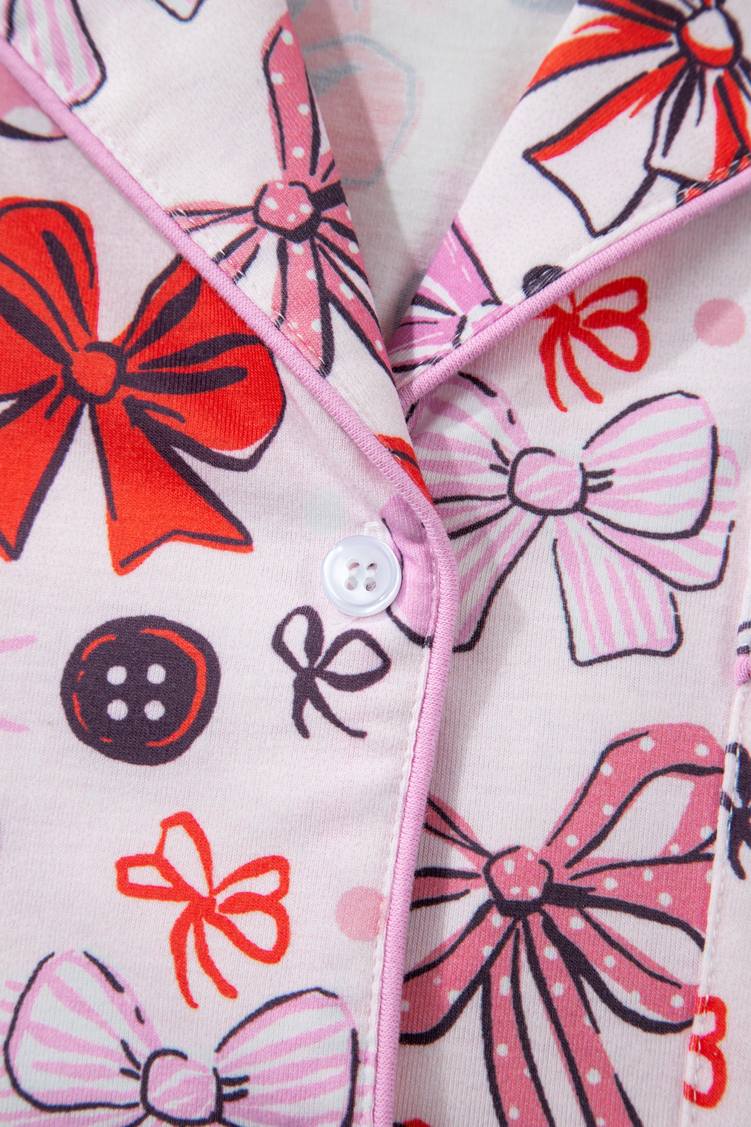 Pink Cute Ribbon Bows Printed 2pcs Short Pajama Set