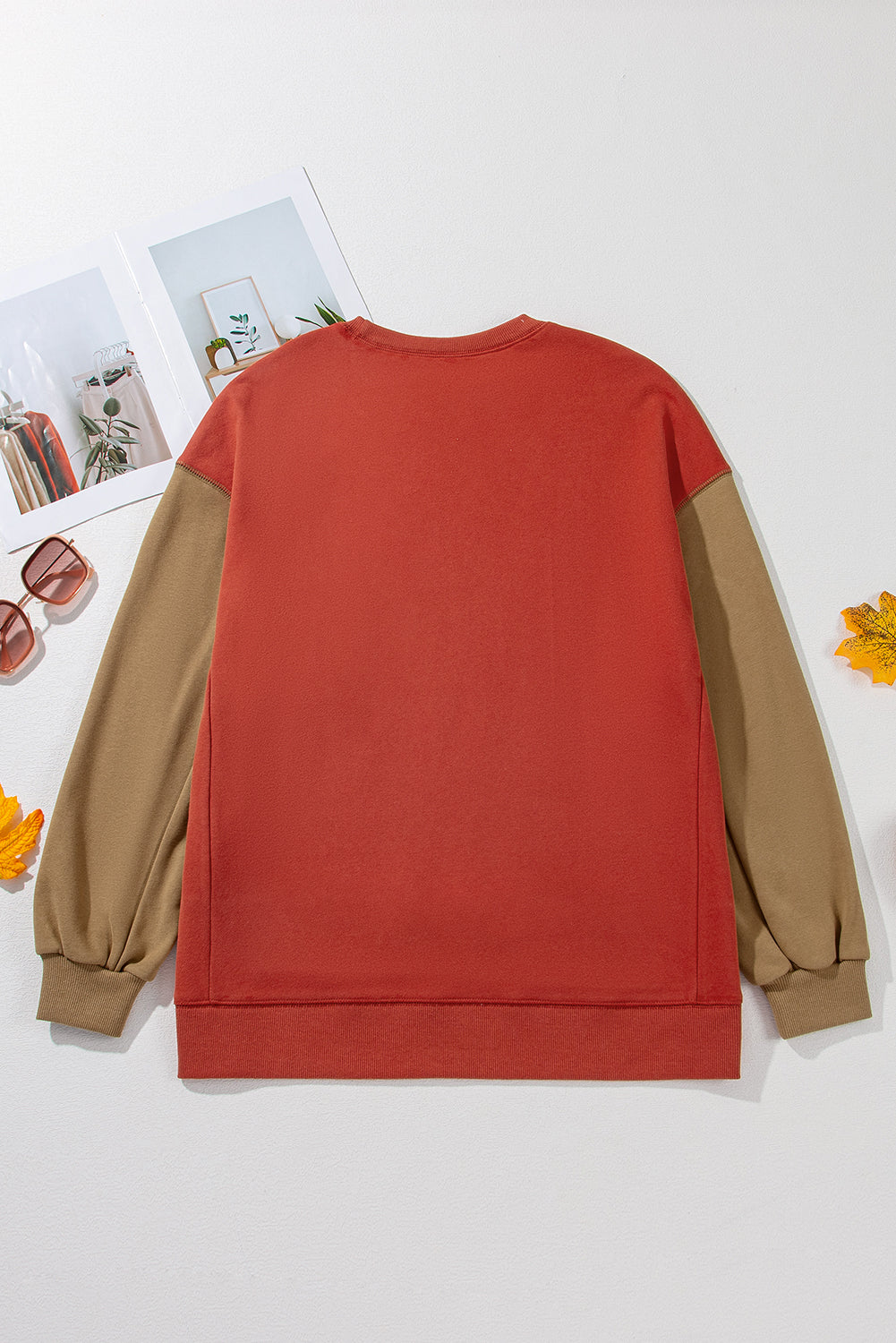 Gold Flame Glitter Ghost Patched Pattern Colorblock Sweatshirt