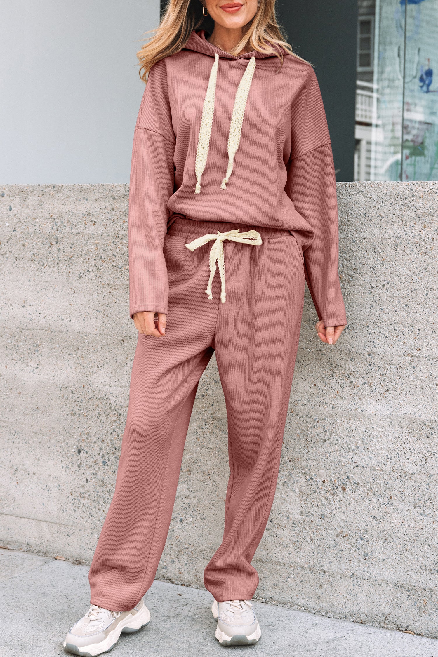 Gray Morn Corduroy Leopard Drawstring High Waist Trousers