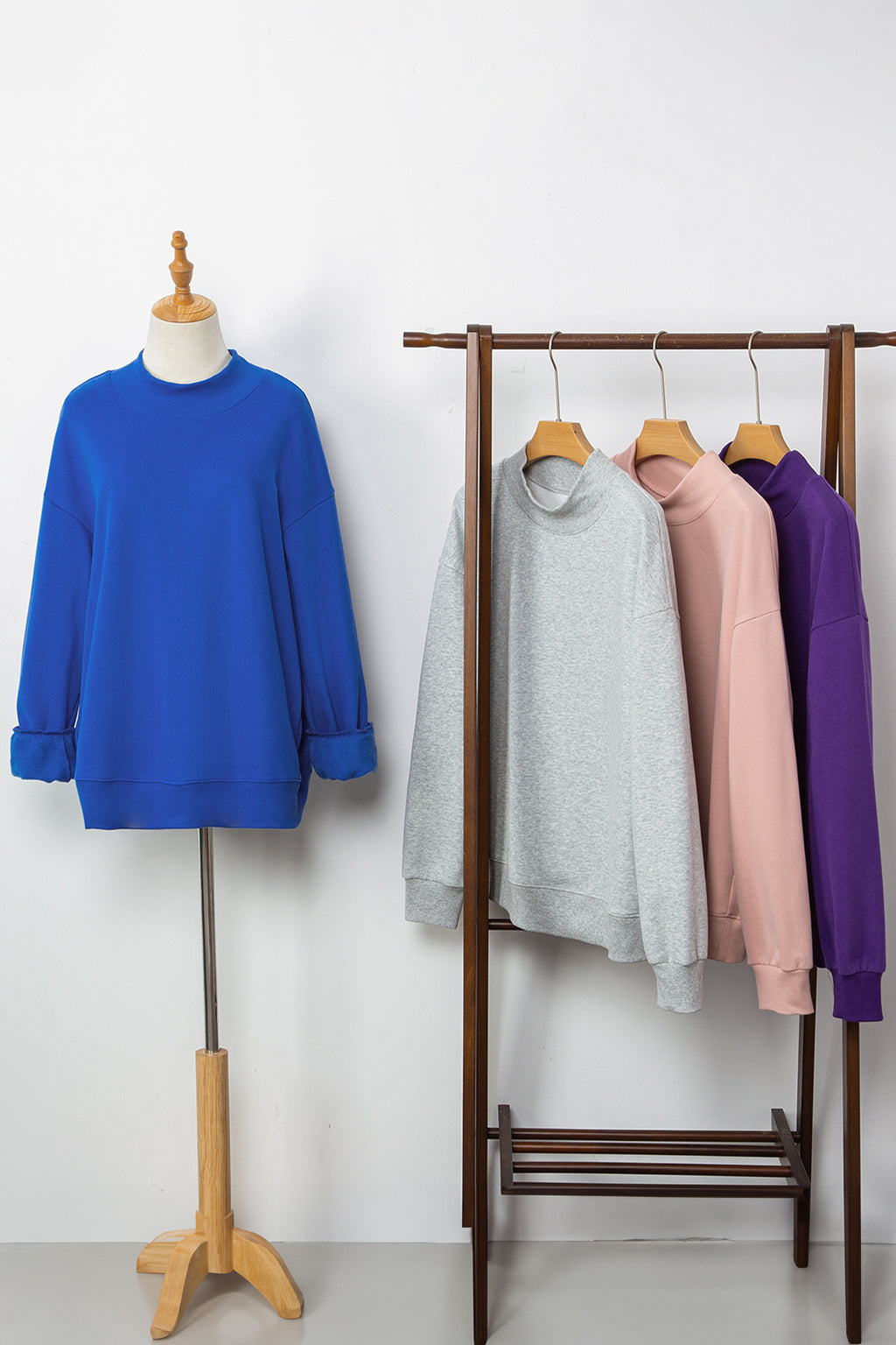 Bright Pink Oversize Blessed Embroidered Mock Neck Sweatshirt