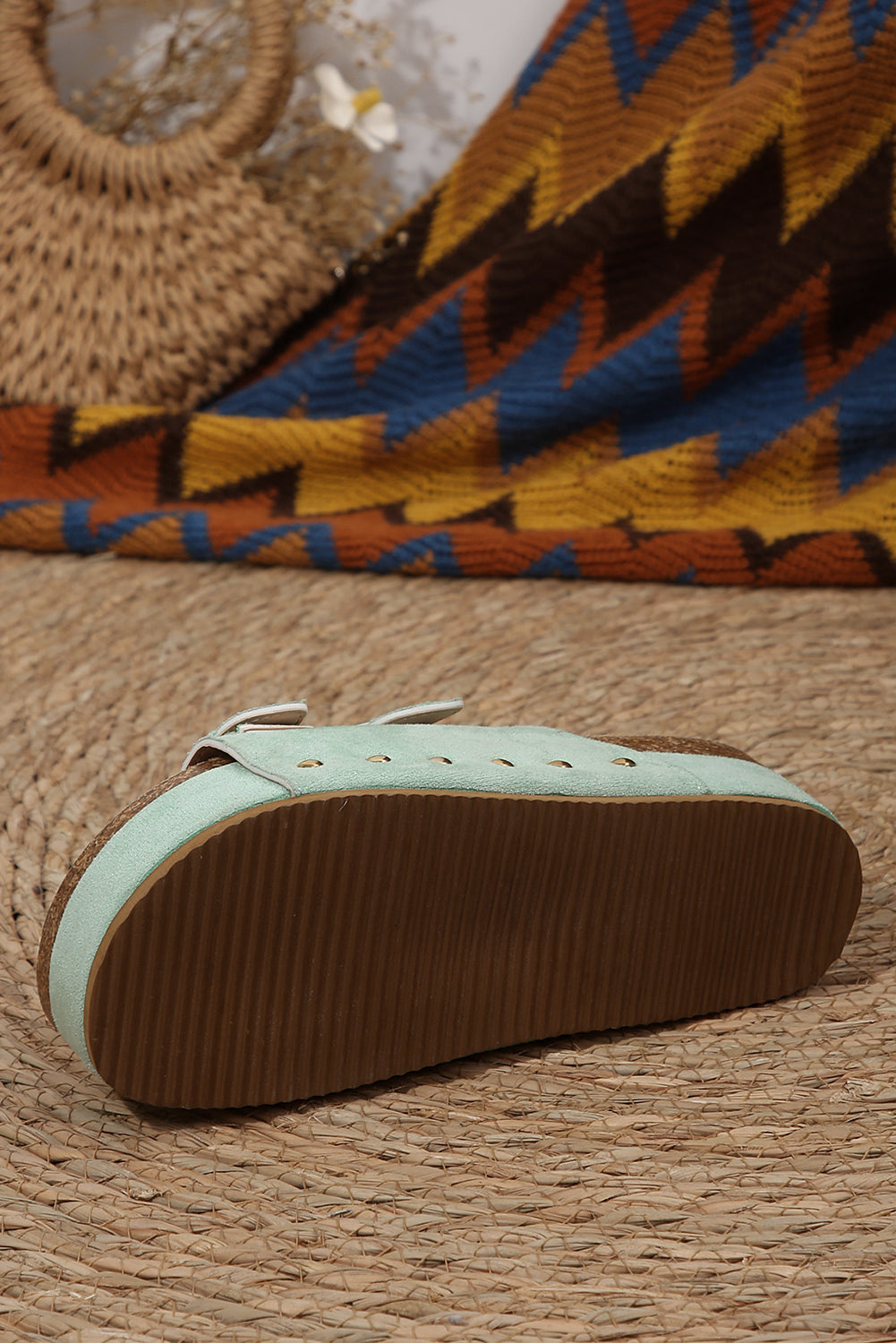 Chestnut Suede Buckle Decor Footbed Sandal Slippers