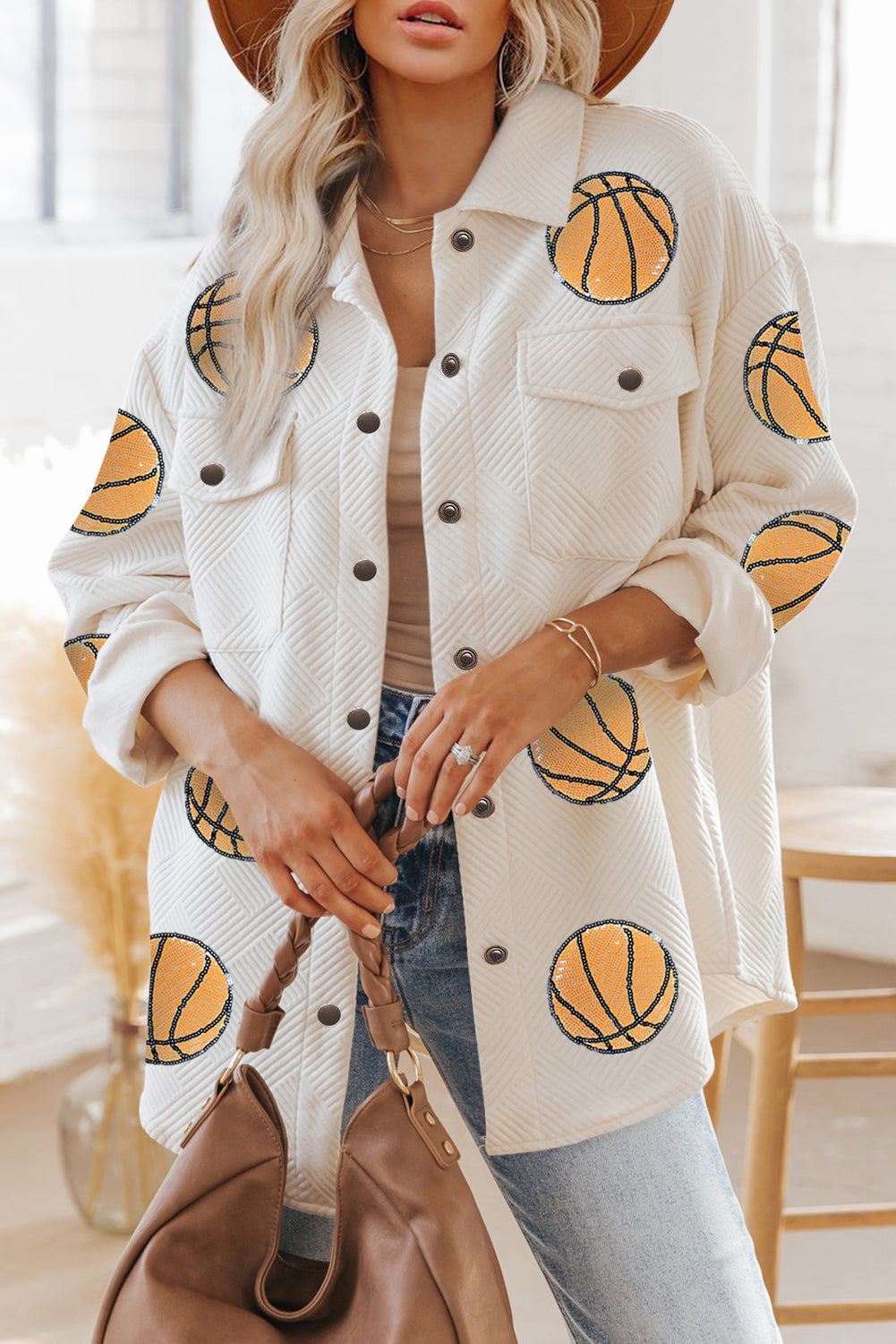 Black Sequin Basketball Patched Graphic Game Day T Shirt